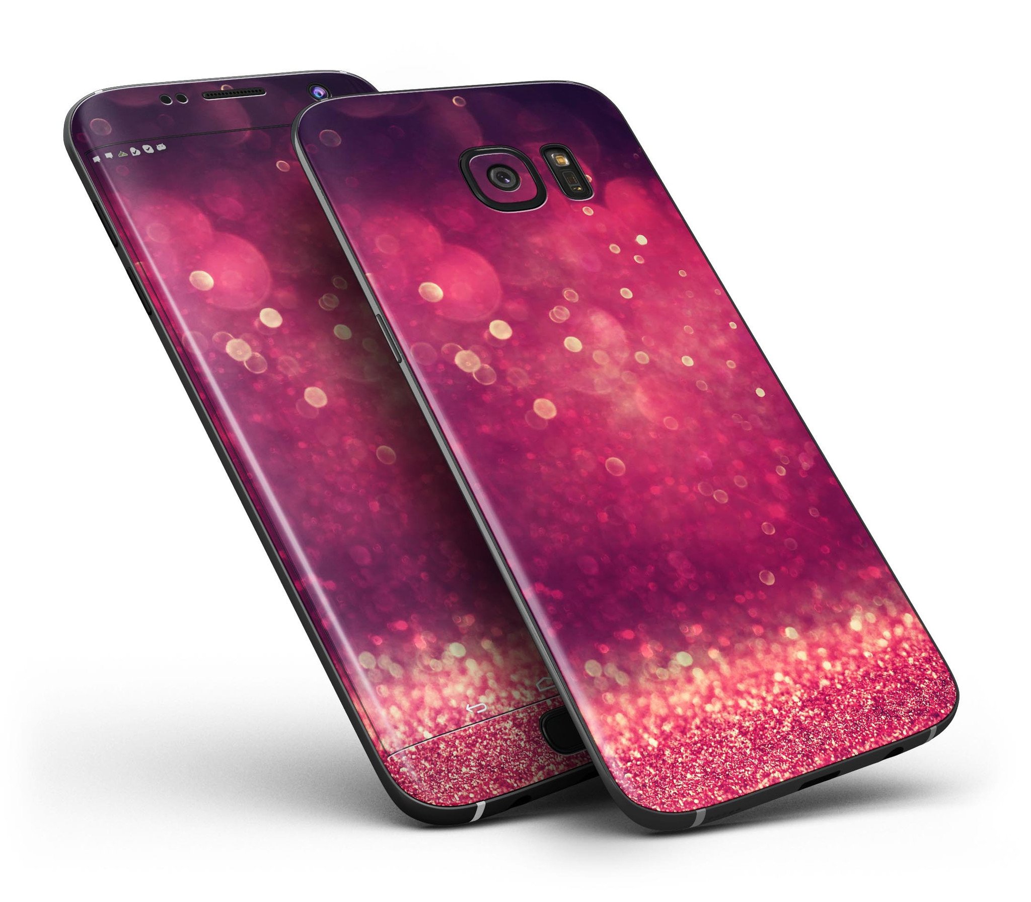 Dark Pink Shimmering Orbs of Light skin kit for Samsung Galaxy S7 and S7 Edge, showcasing vibrant colors and a stylish design.