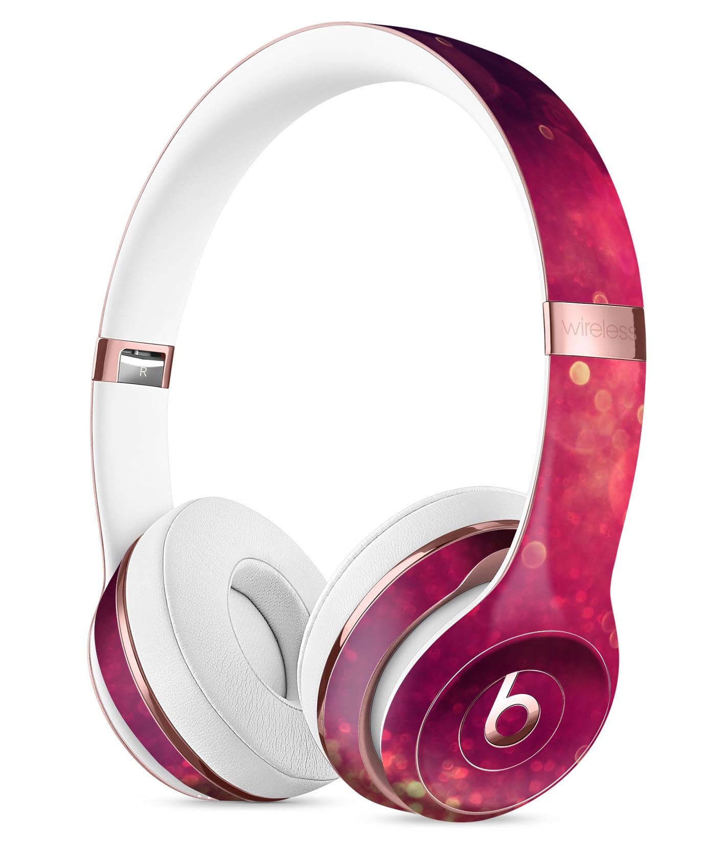 Dark Pink Shimmering Orbs of Light Skin Kit for Beats by Dre Solo 3 Wireless Headphones, showcasing vibrant colors and a stylish design.