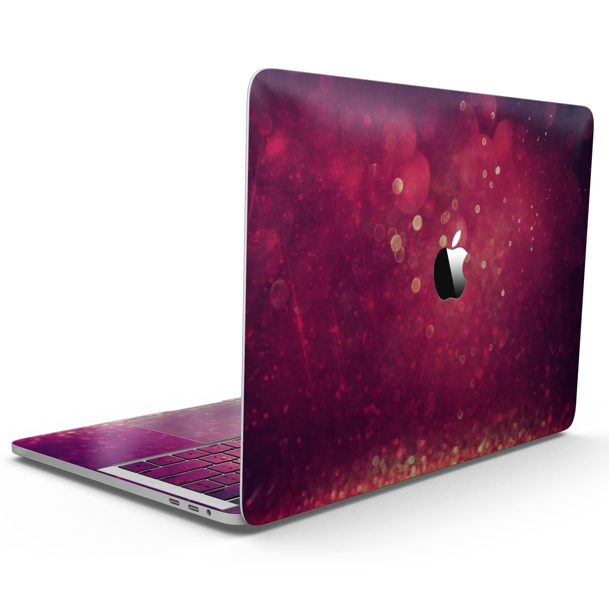 Dark Pink Shimmering Orbs of Light skin for MacBook Pro with Touch Bar, showcasing a vibrant design that adds style and protection.