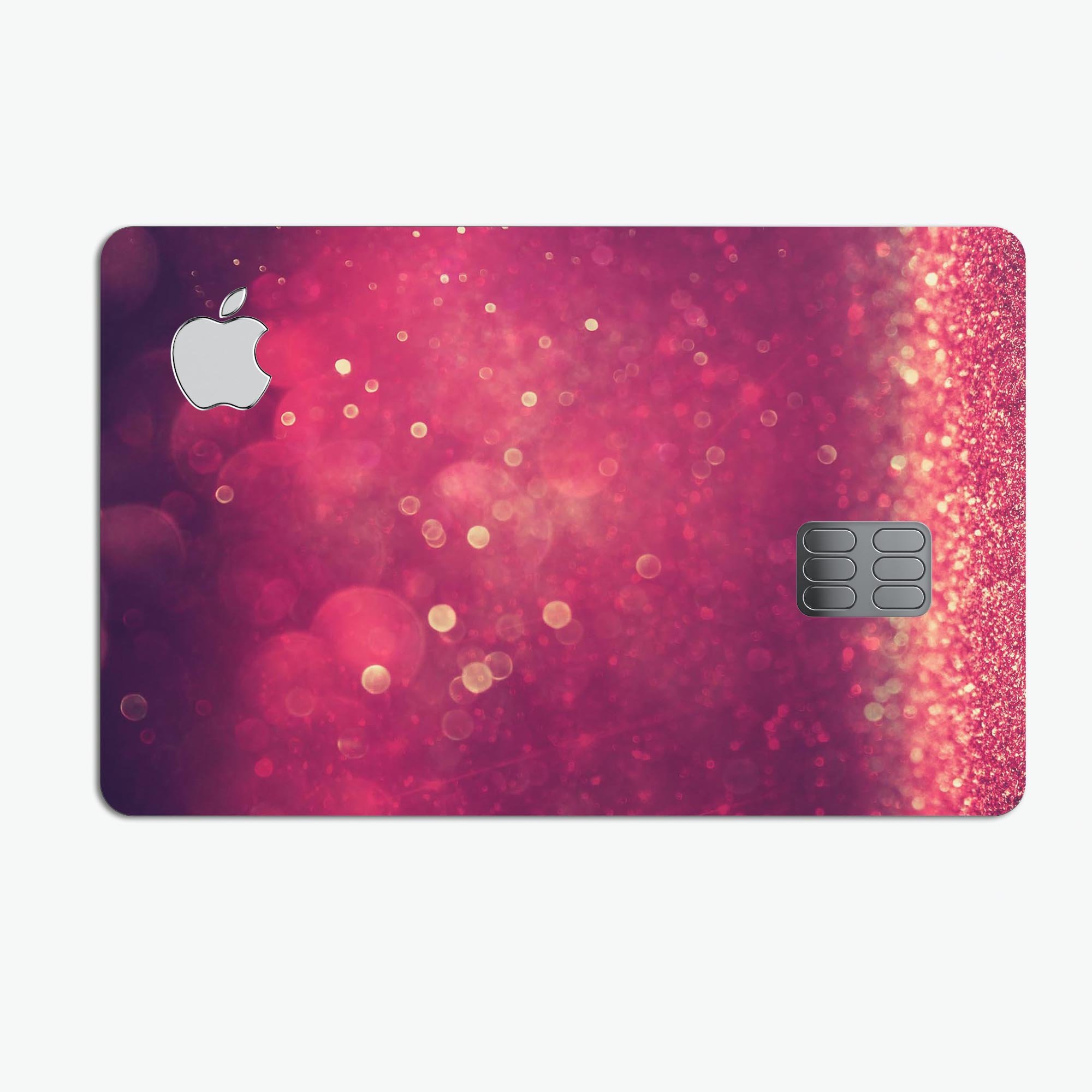 Dark Pink Shimmering Orbs of Light decal skin for Apple Card, showcasing a vibrant design with protective features.