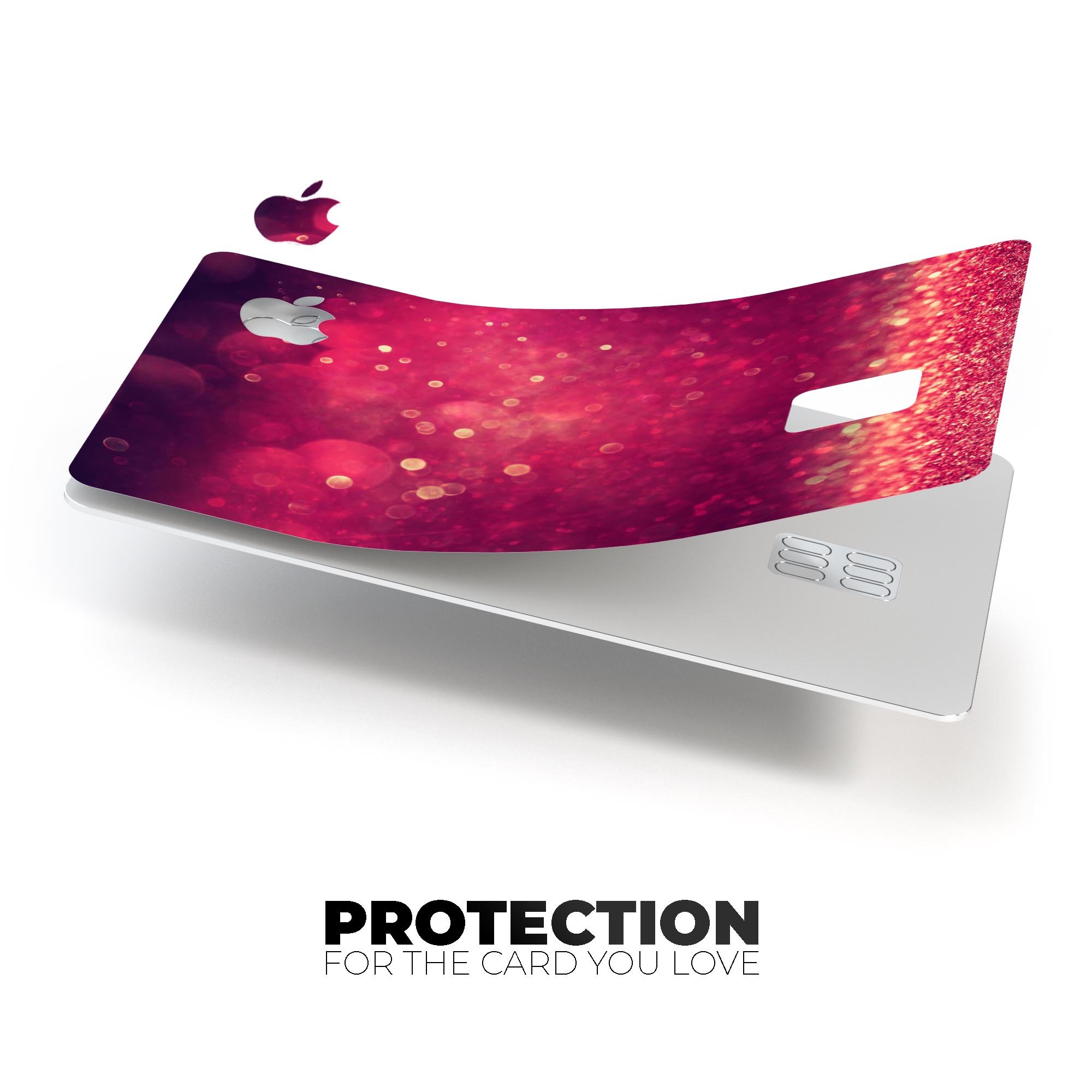 Dark Pink Shimmering Orbs of Light decal skin for Apple Card, showcasing a vibrant design with protective features.