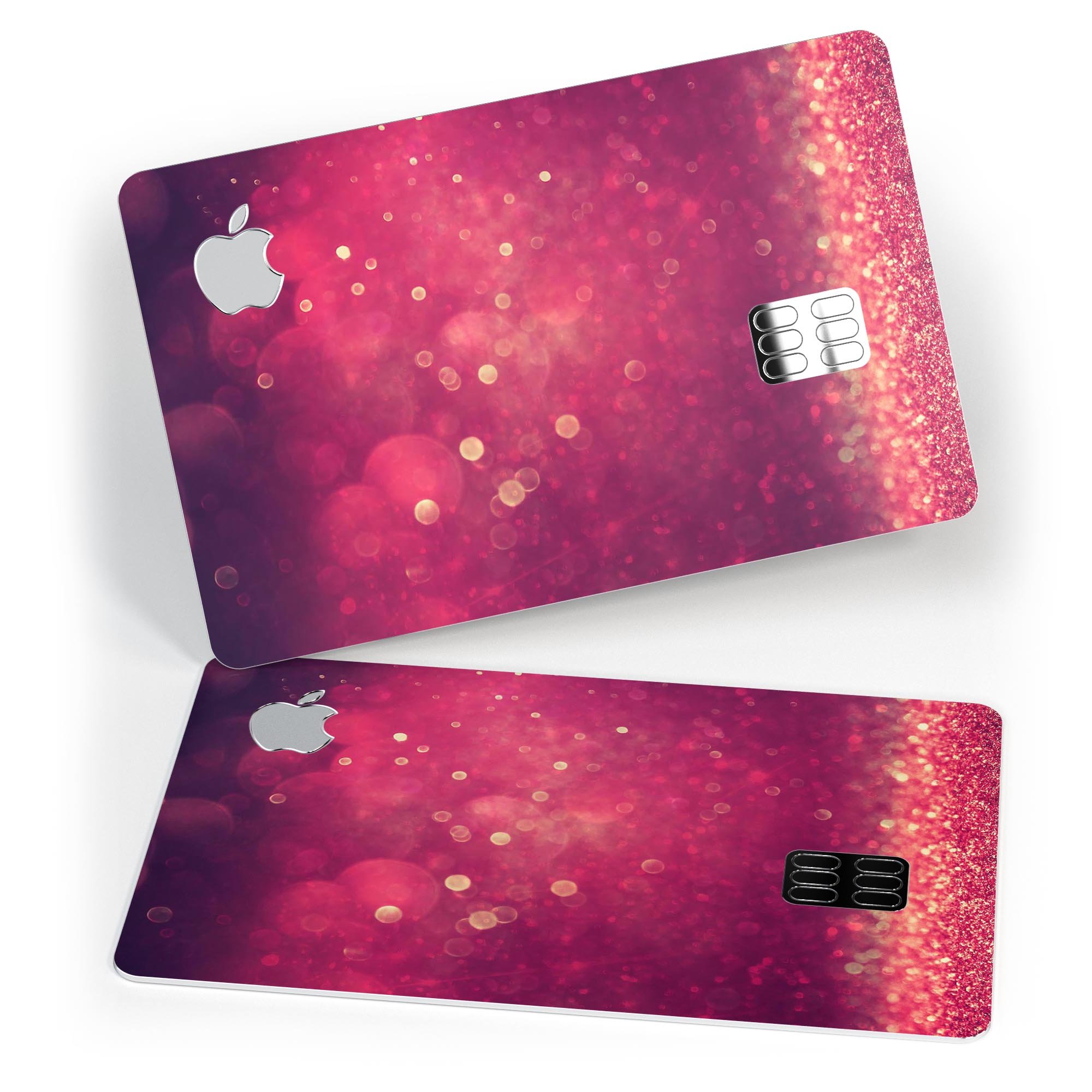 Dark Pink Shimmering Orbs of Light decal skin for Apple Card, showcasing a vibrant design with protective features.