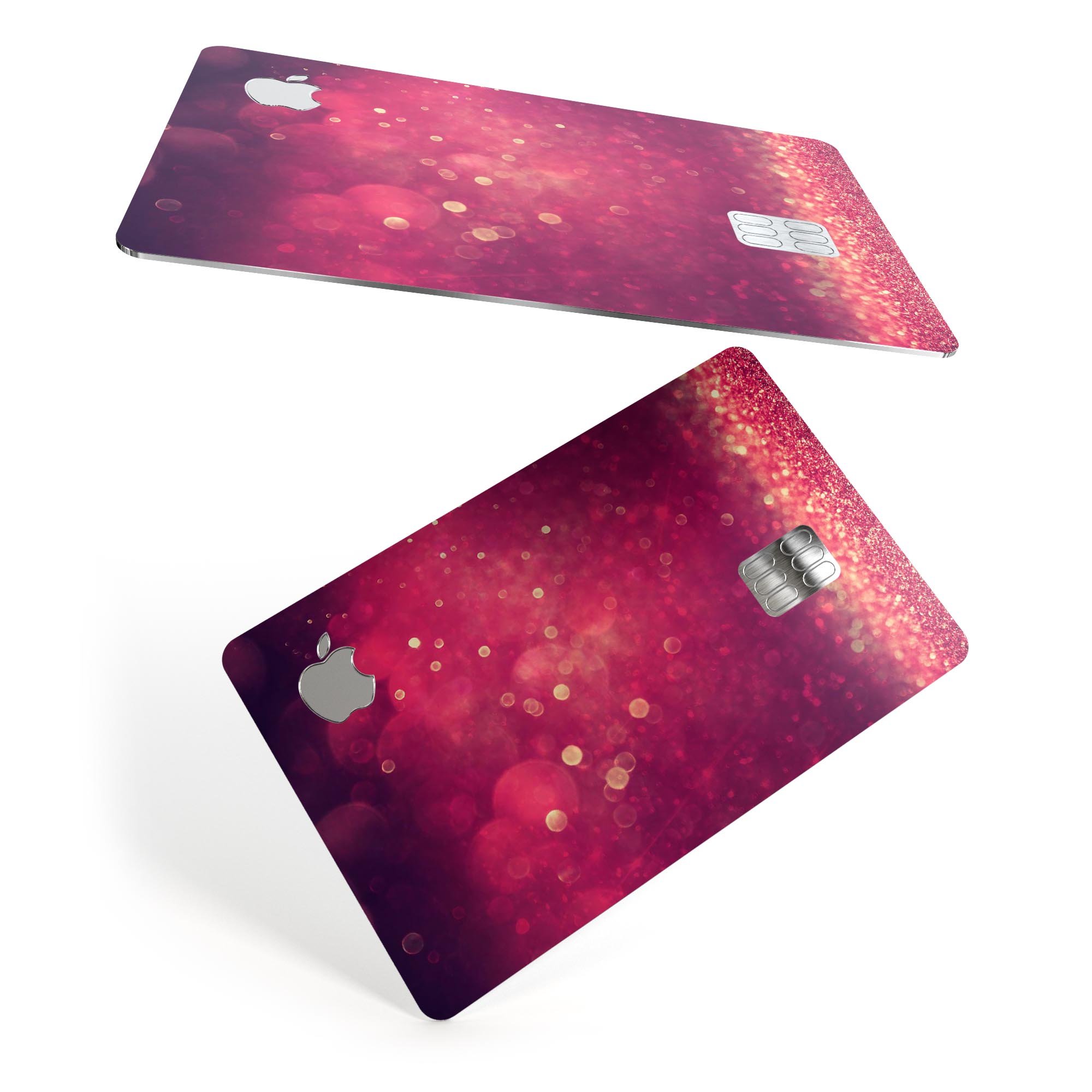 Dark Pink Shimmering Orbs of Light decal skin for Apple Card, showcasing a vibrant design with protective features.