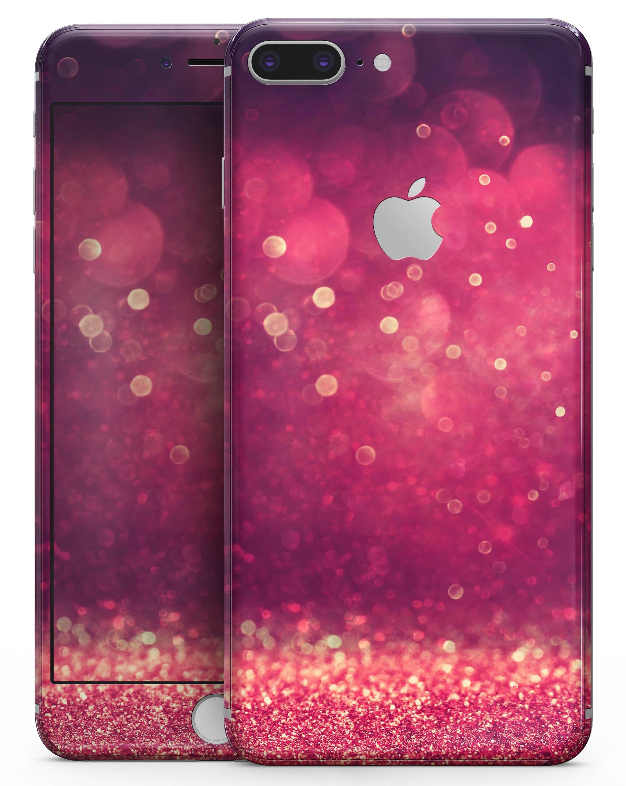 Dark Pink Shimmering Orbs of Light skin for iPhone 8 or 8 Plus, showcasing a vibrant design with a glossy finish.