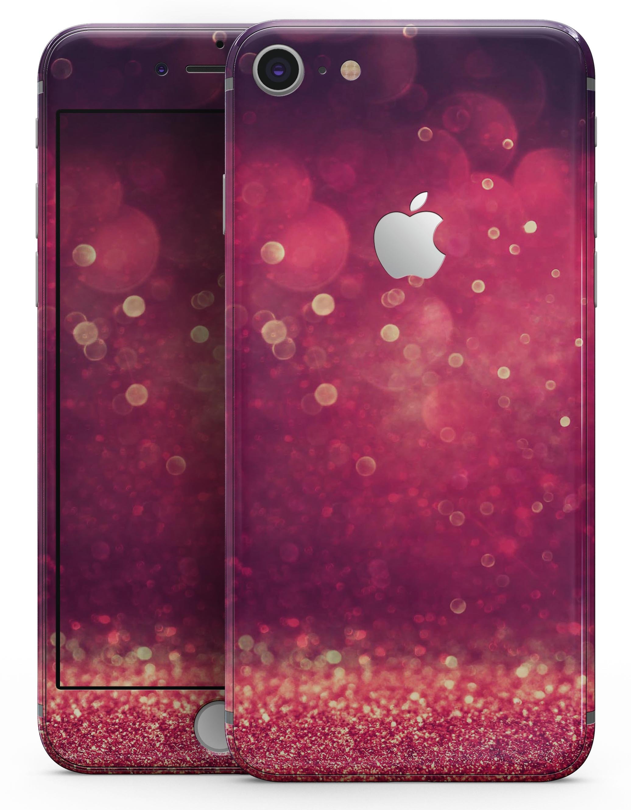 Dark Pink Shimmering Orbs of Light skin for iPhone 8 or 8 Plus, showcasing a vibrant design with a glossy finish.