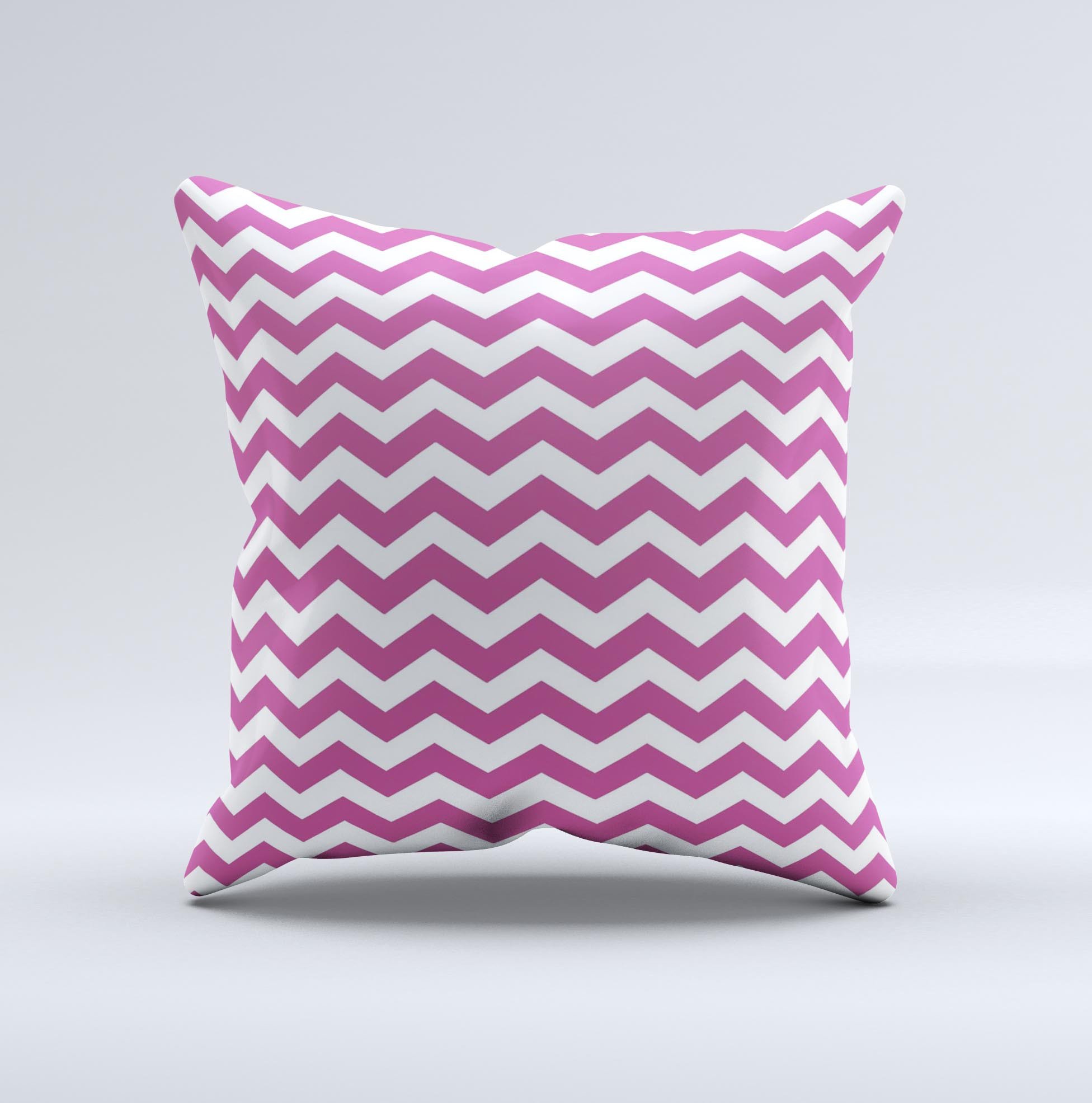 Dark pink and white chevron patterned decorative throw pillow, handcrafted with high-quality materials, showcasing a unique design.