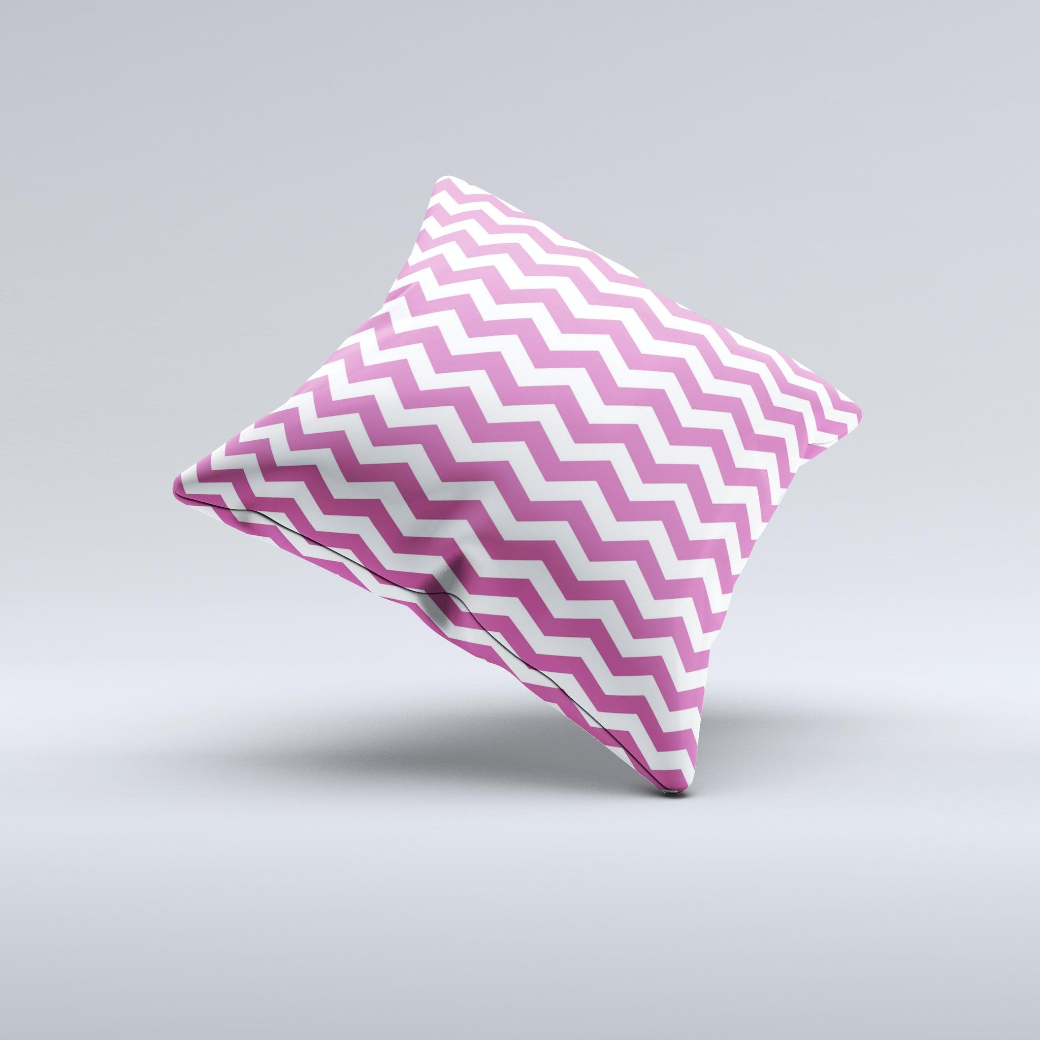 Dark pink and white chevron patterned decorative throw pillow, handcrafted with high-quality materials, showcasing a unique design.