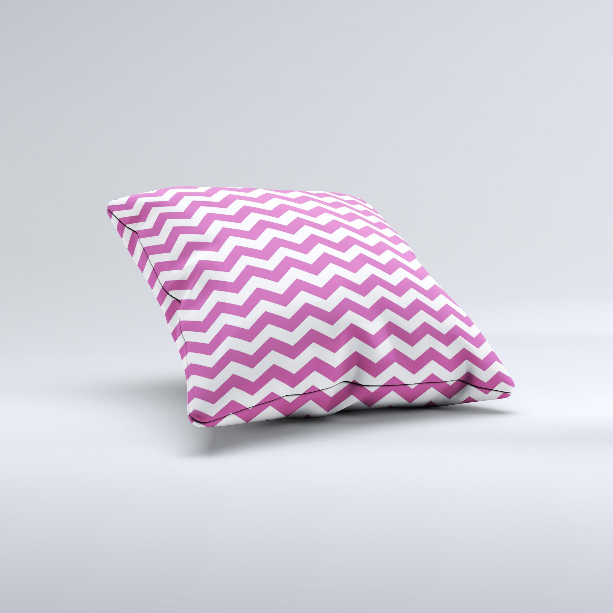 Dark pink and white chevron patterned decorative throw pillow, handcrafted with high-quality materials, showcasing a unique design.