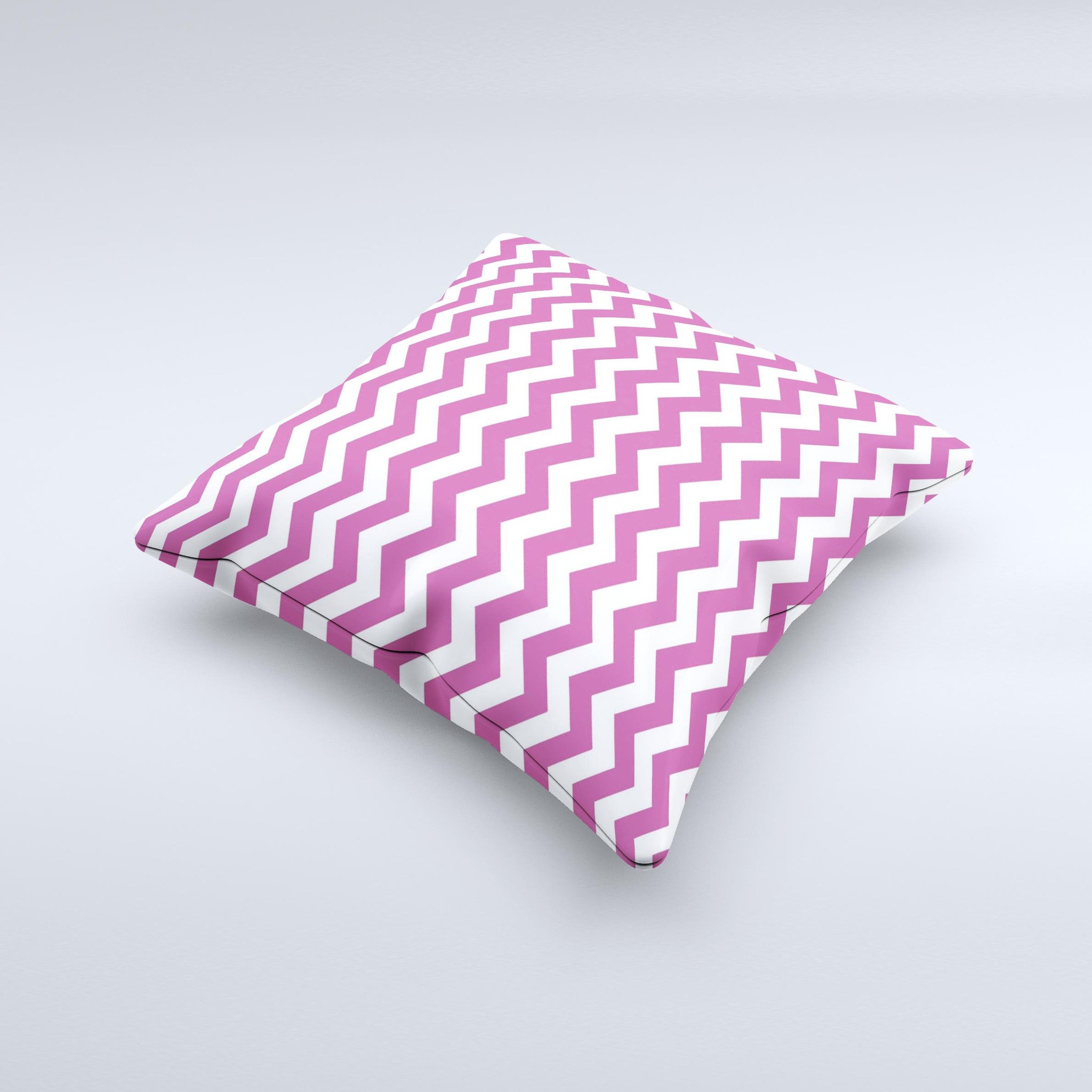 Dark pink and white chevron patterned decorative throw pillow, handcrafted with high-quality materials, showcasing a unique design.