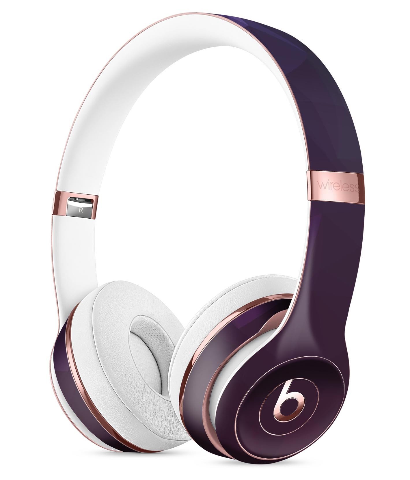 Dark purple and pink geometric shapes skin kit for Beats by Dre Solo 3 Wireless Headphones, showcasing vibrant colors and unique design.