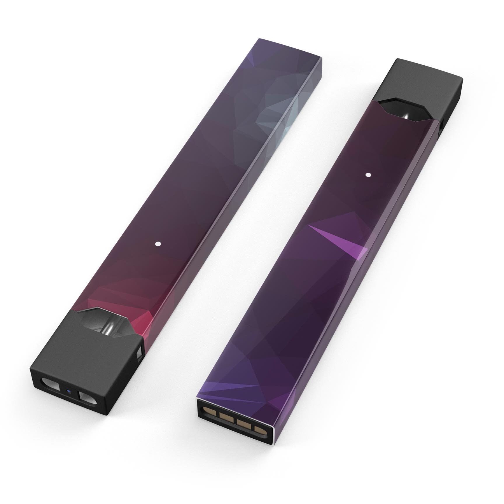 Dark Purple and Pink Geometric Shapes decal skin for JUUL vaping device, showcasing vibrant colors and geometric patterns.