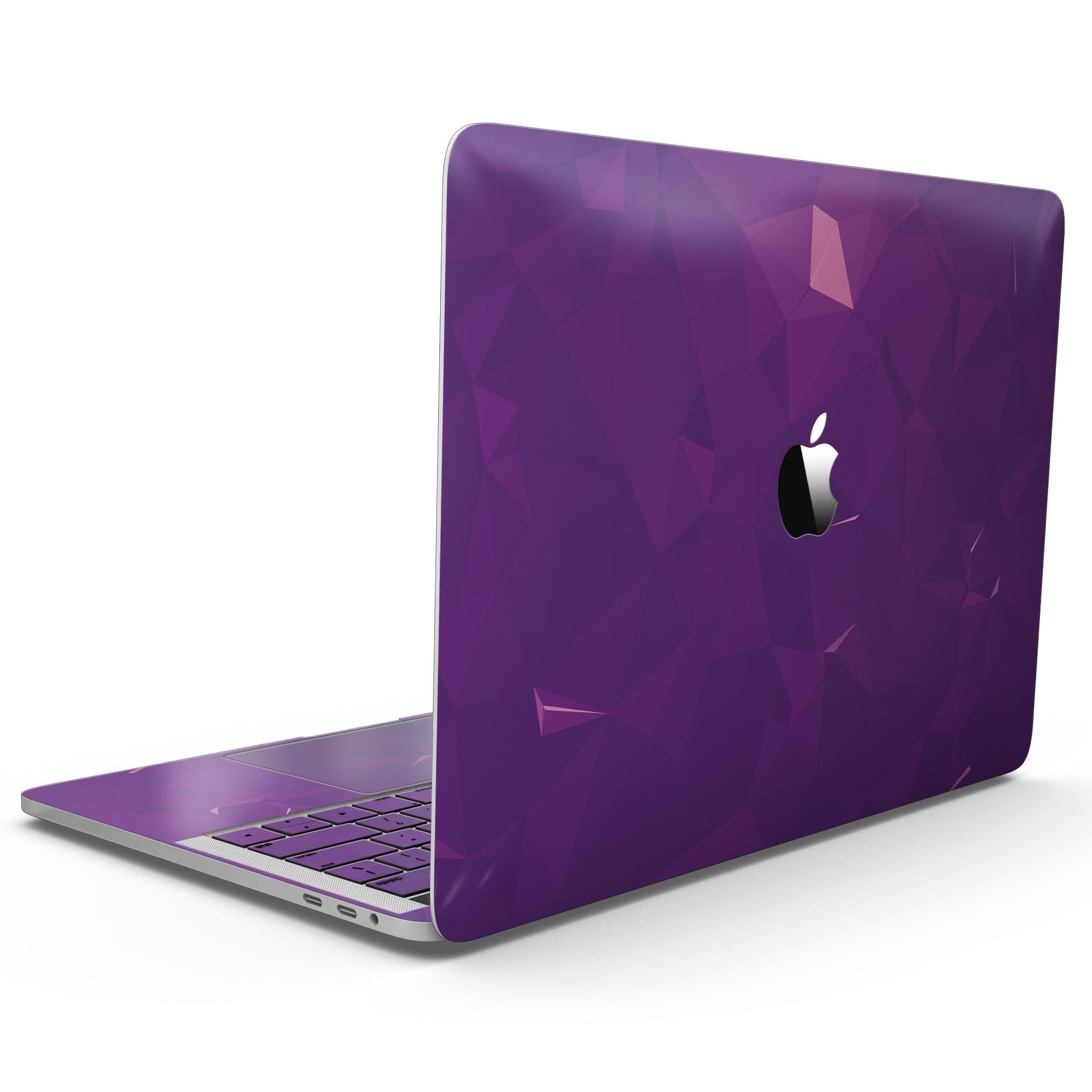 Dark Purple Geometric V15 skin kit for MacBook Pro with Touch Bar, showcasing a stylish geometric design on a sleek laptop.