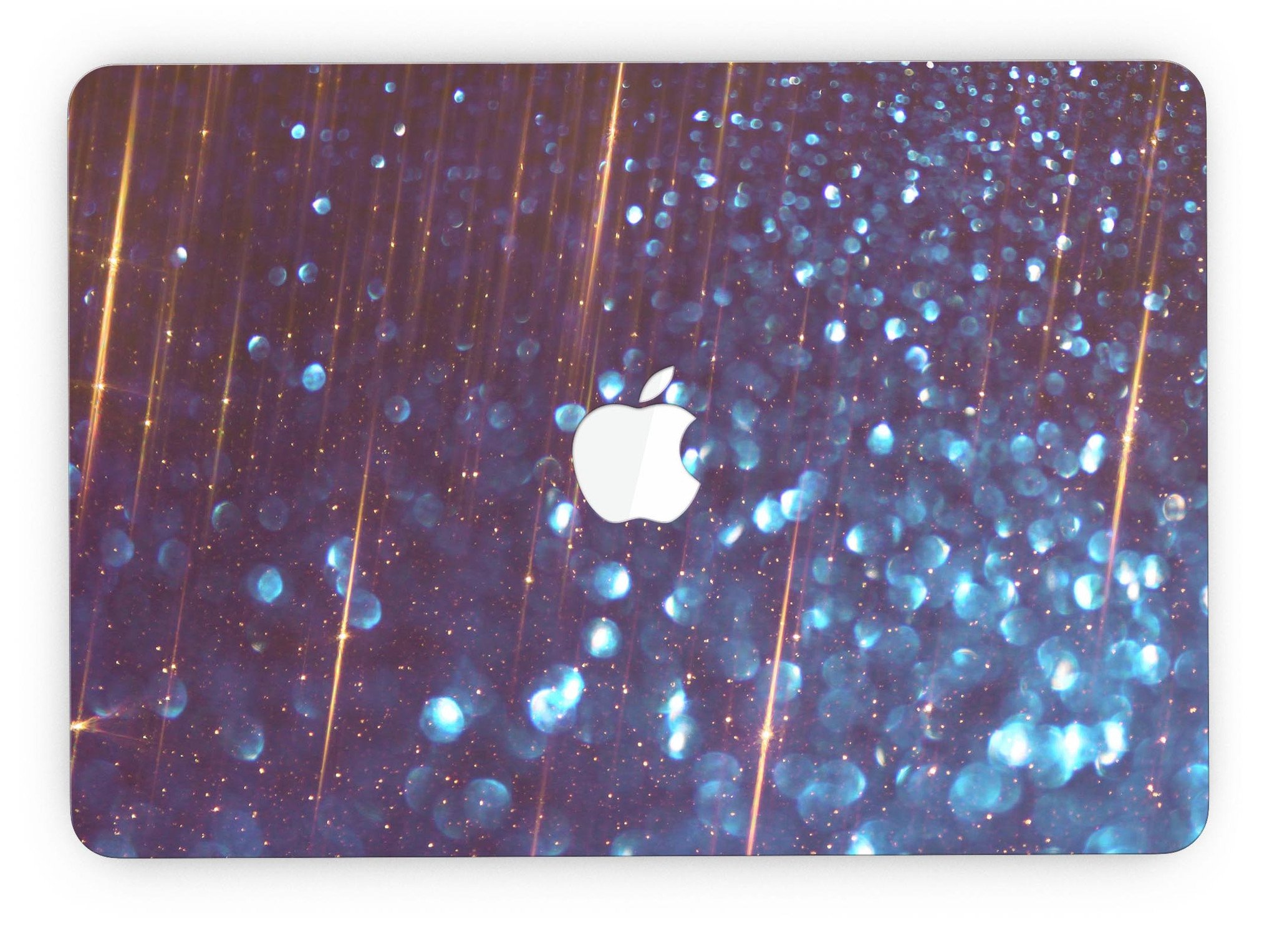 Dark Radiant Orbs of Blue skin for MacBook Pro with Retina Display, showcasing vibrant blue orbs with streaks on a sleek surface.