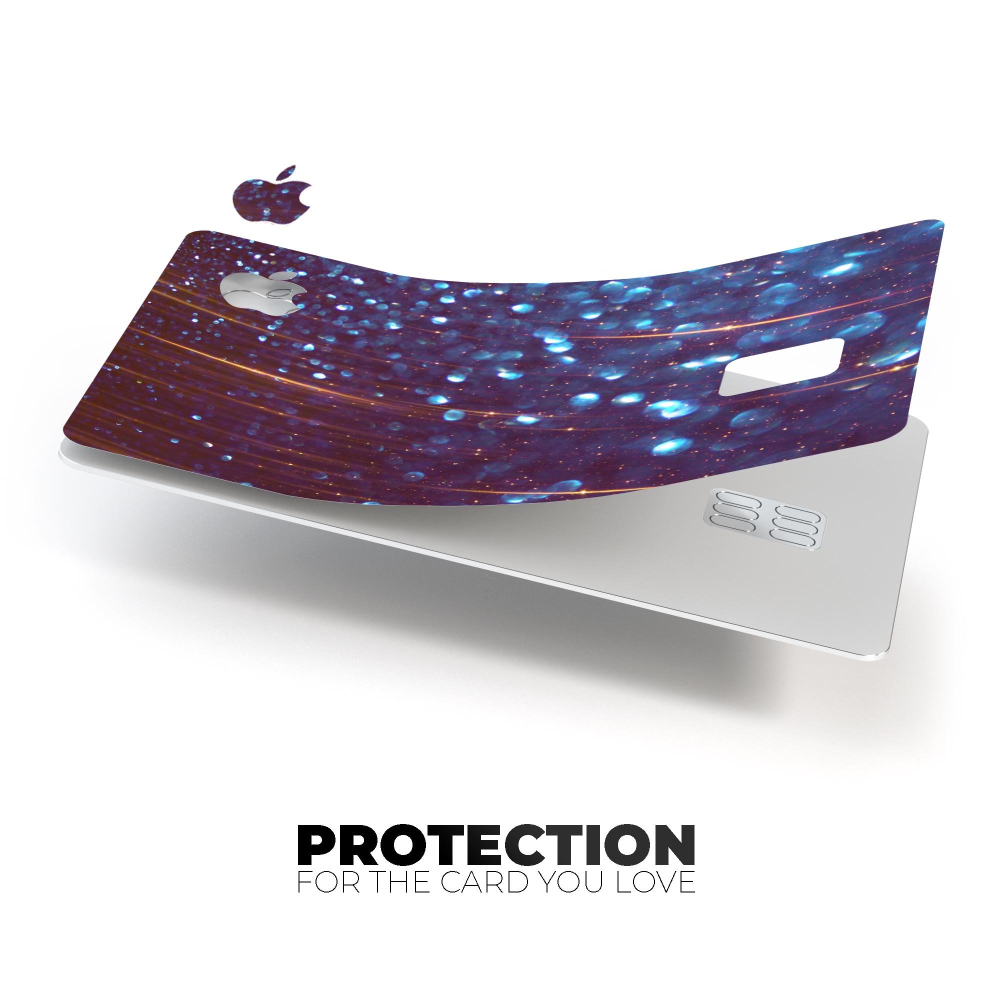 Dark Radiant Orbs of Blue decal on an Apple Card, showcasing its vibrant design and premium finish.