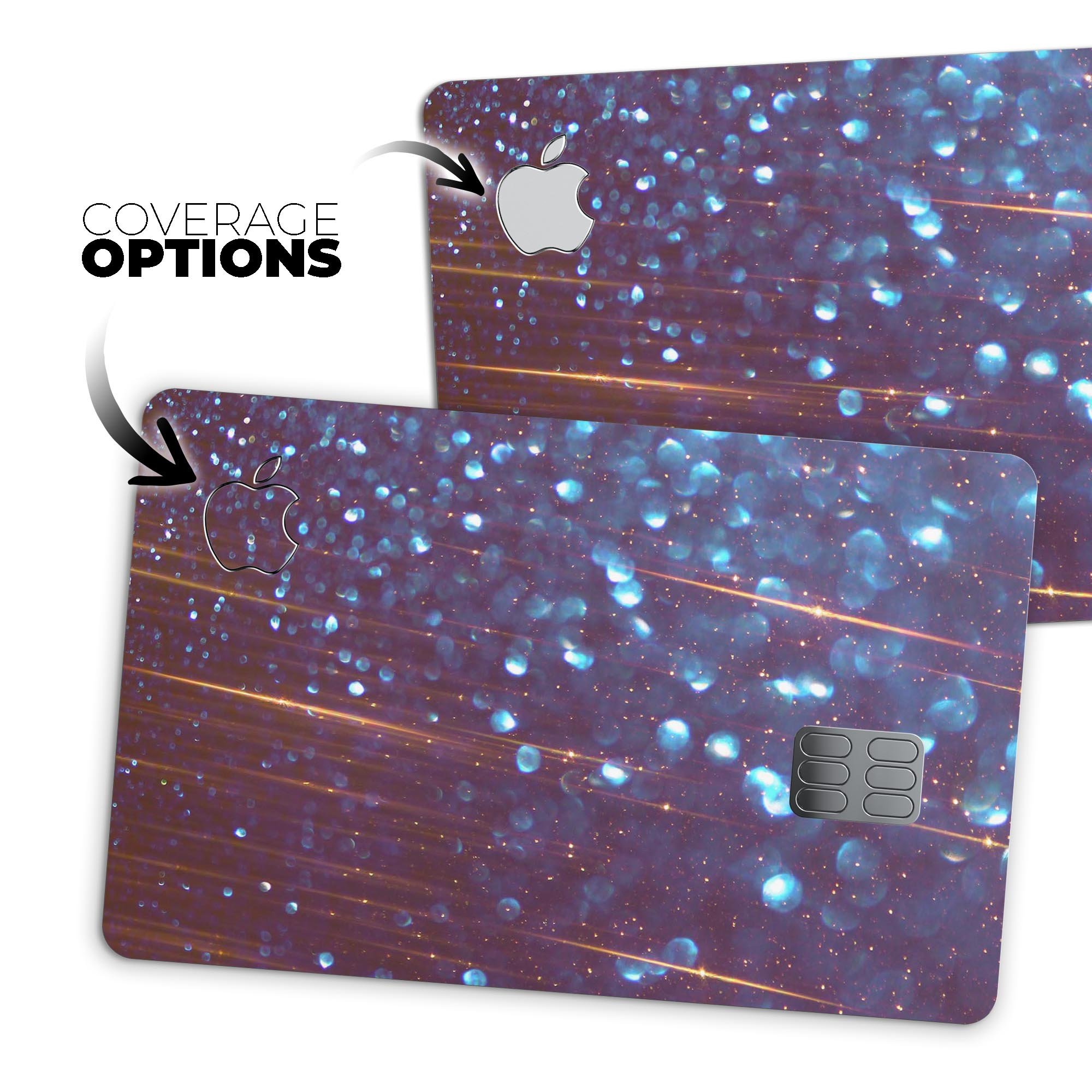 Dark Radiant Orbs of Blue decal on an Apple Card, showcasing its vibrant design and premium finish.