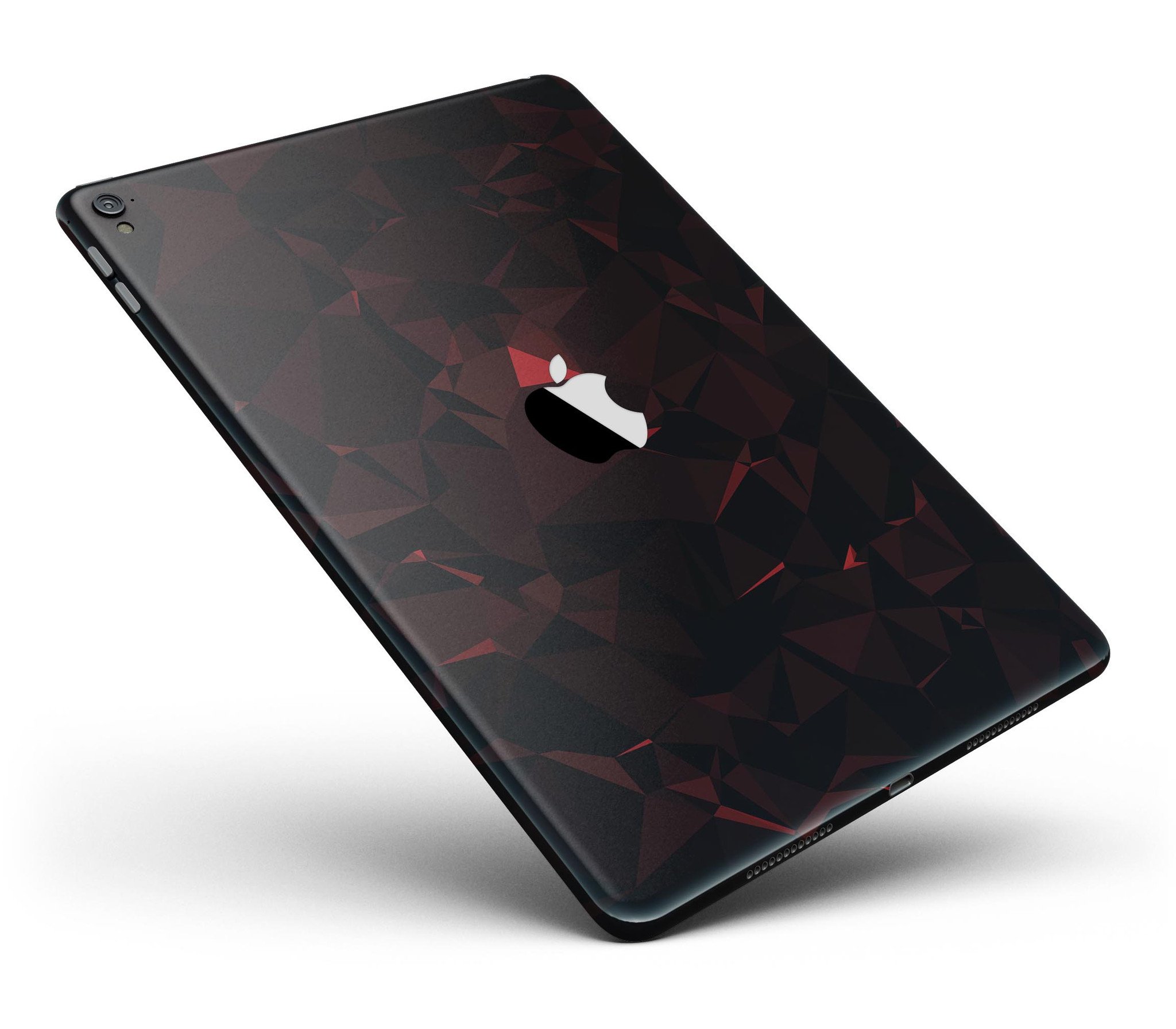 Dark red geometric triangles full body skin for iPad Pro, showcasing a stylish design that protects the device.