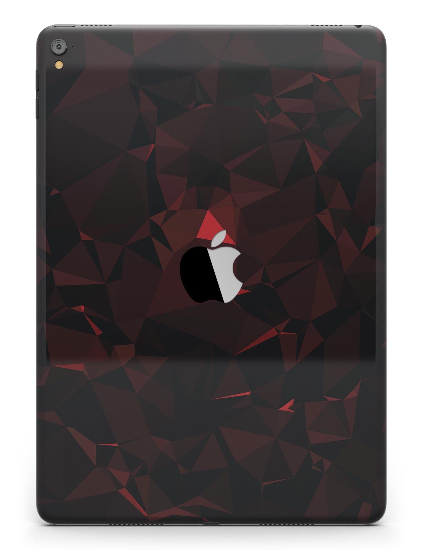 Dark red geometric triangles full body skin for iPad Pro, showcasing a stylish design that protects the device.