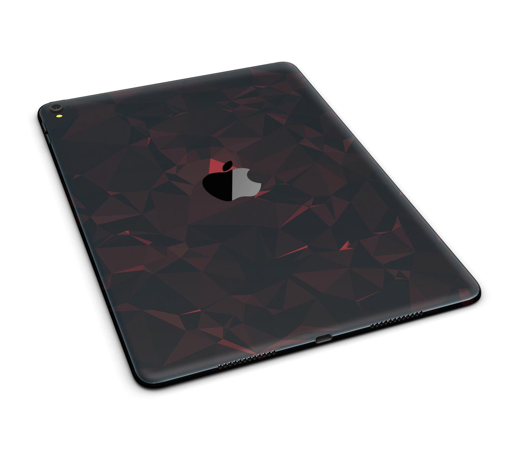 Dark red geometric triangles full body skin for iPad Pro, showcasing a stylish design that protects the device.