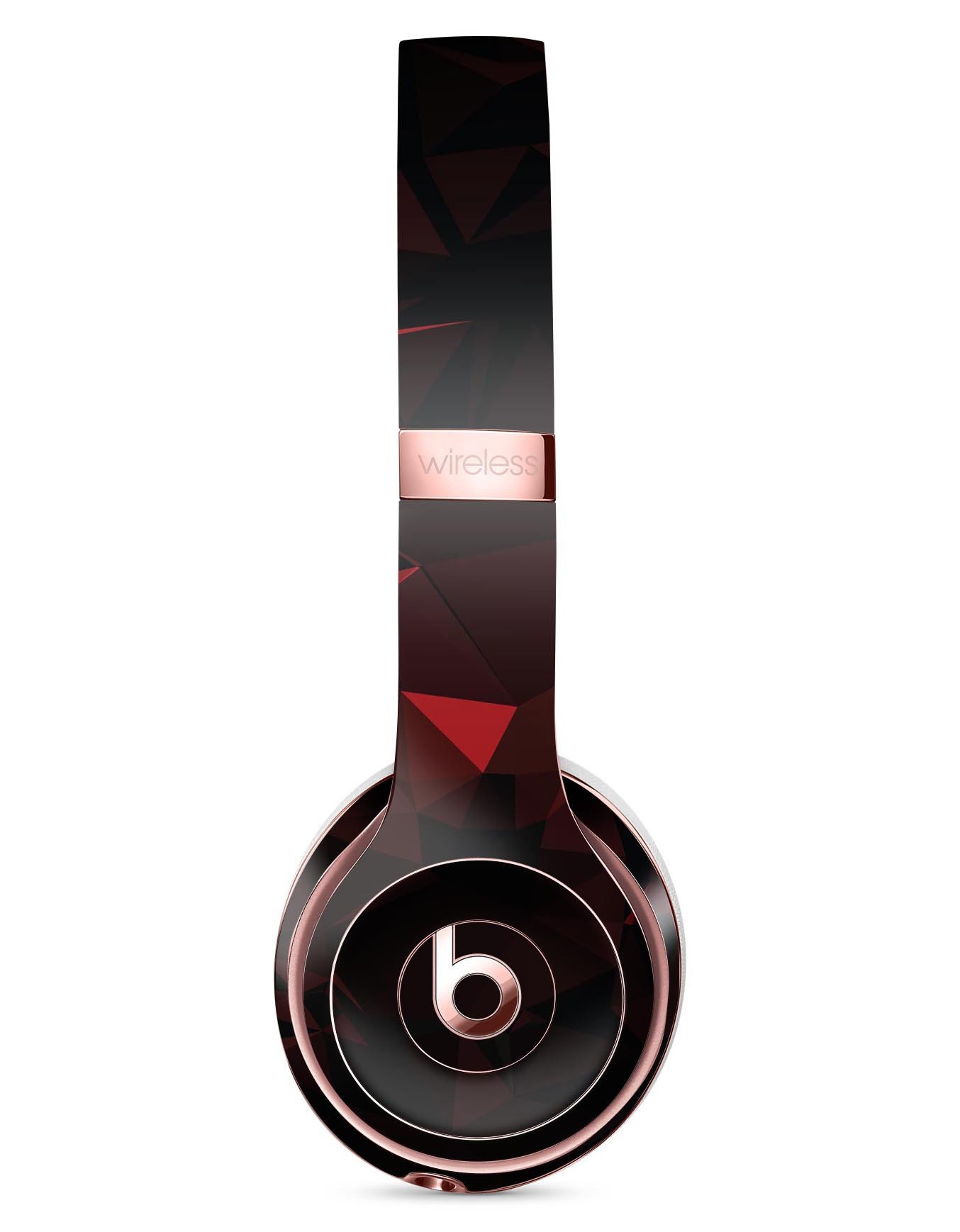 Dark red geometric triangles skin kit for Beats by Dre Solo 3 Wireless Headphones, showcasing vibrant design and premium vinyl material.