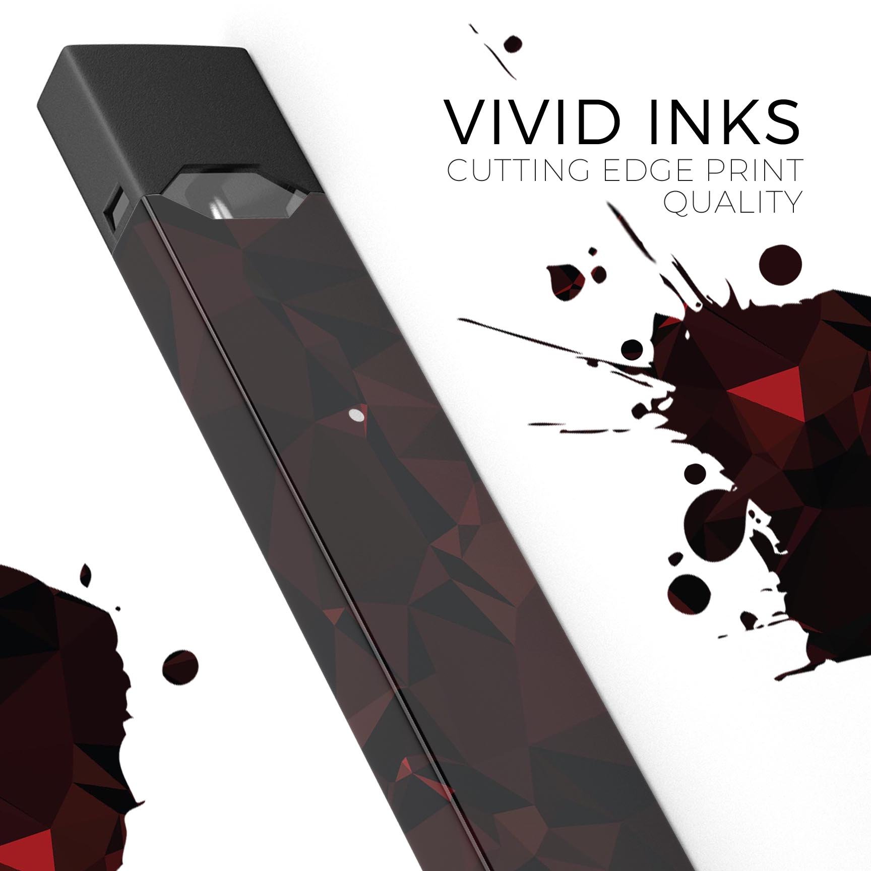 Dark Red Geometric Triangles skin-wrap for JUUL vaping device, showcasing vibrant geometric patterns and premium quality.