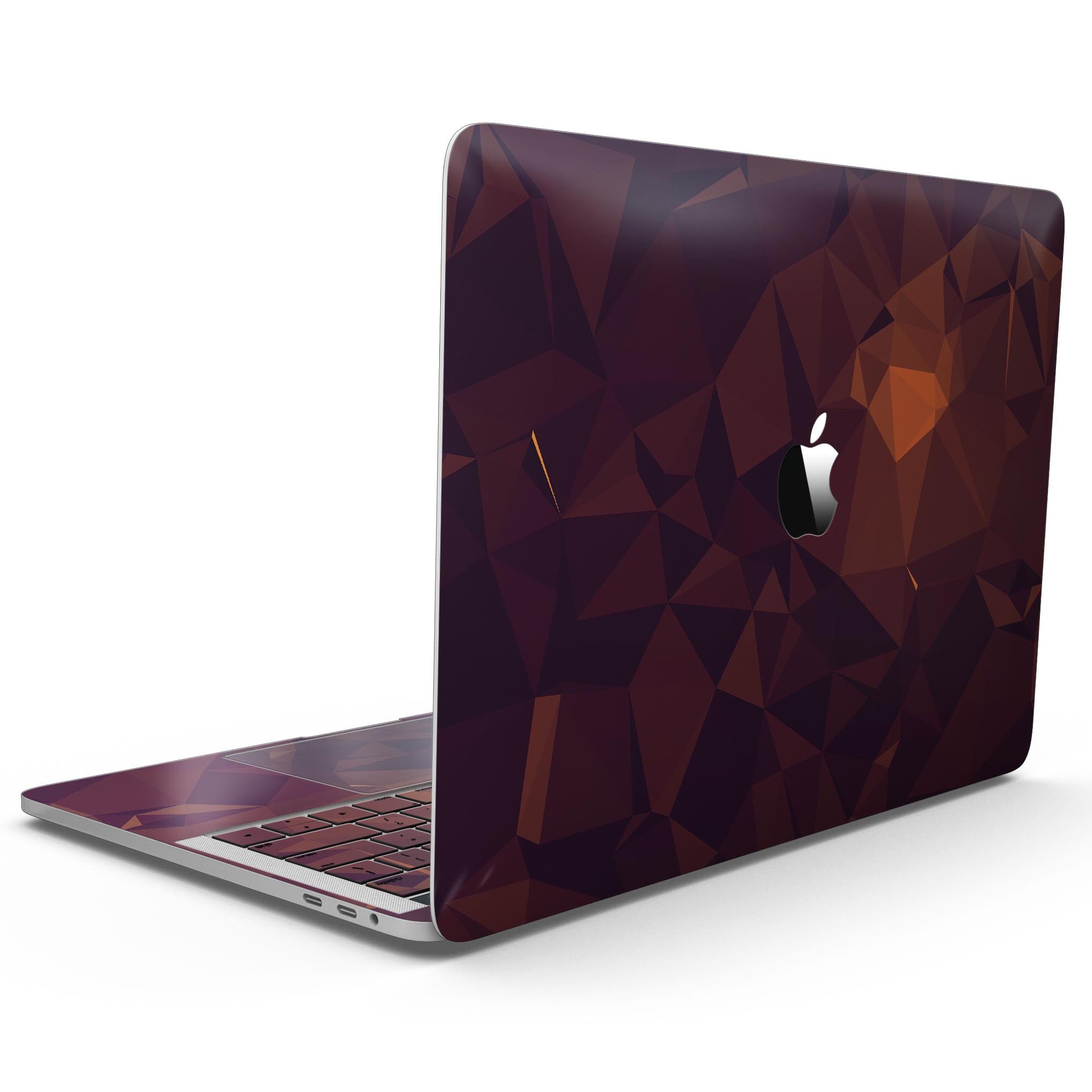 Dark Red Geometric V15 skin kit for MacBook Pro with Touch Bar, showcasing a stylish geometric pattern on a sleek laptop.