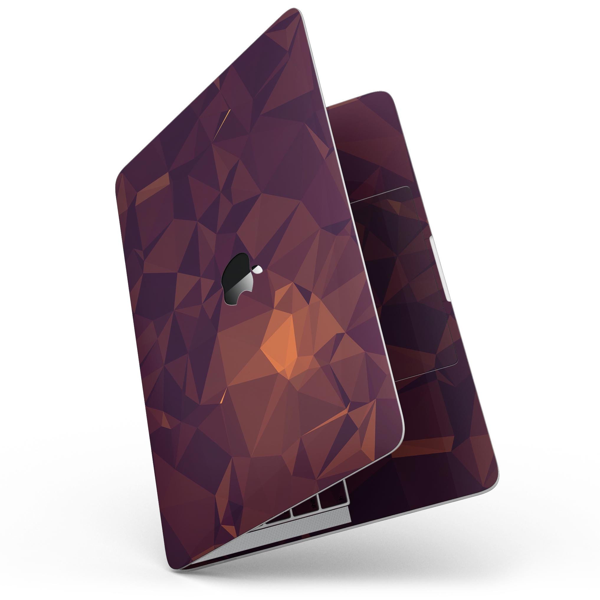 Dark Red Geometric V15 skin kit for MacBook Pro with Touch Bar, showcasing a stylish geometric pattern on a sleek laptop.