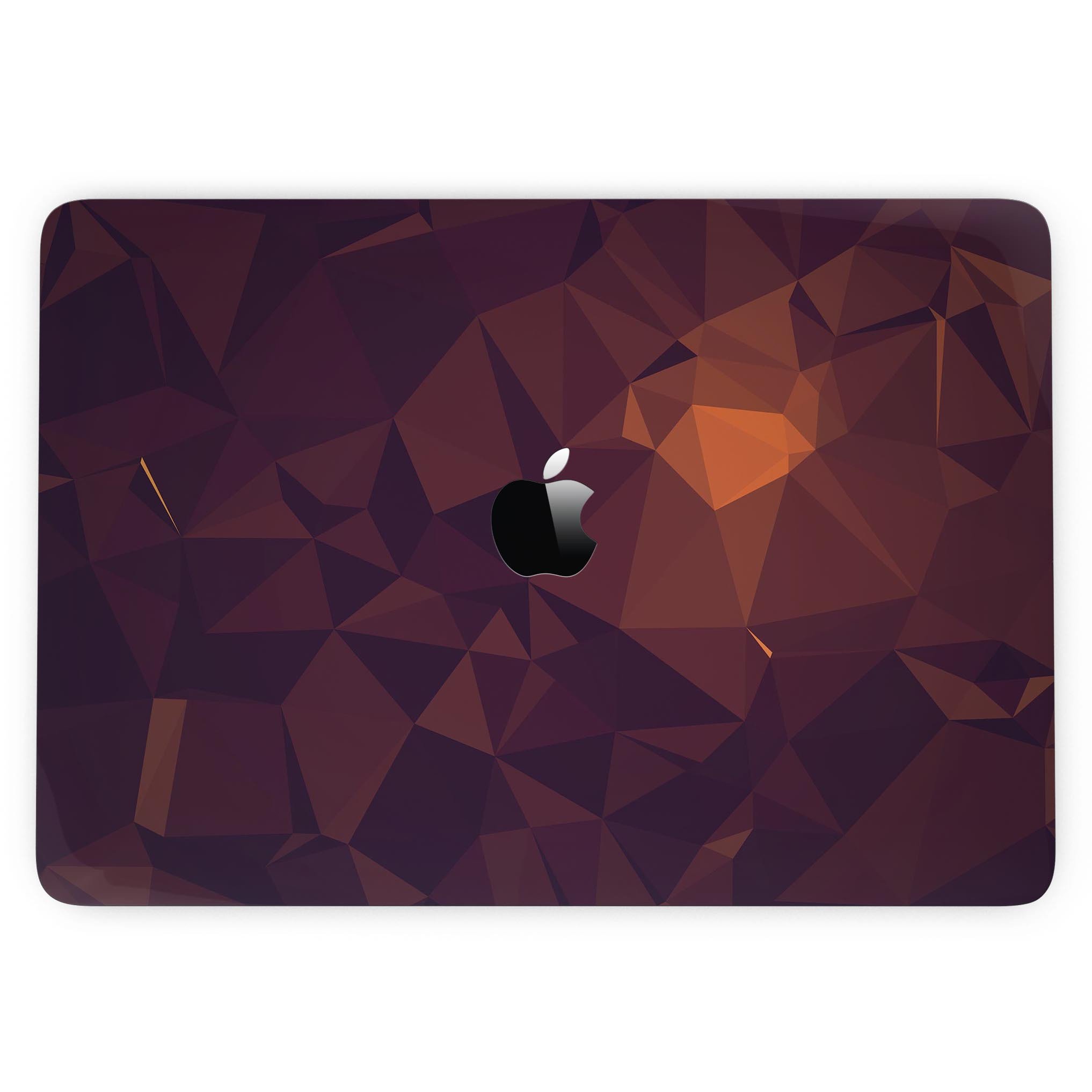 Dark Red Geometric V15 skin kit for MacBook Pro with Touch Bar, showcasing a stylish geometric pattern on a sleek laptop.