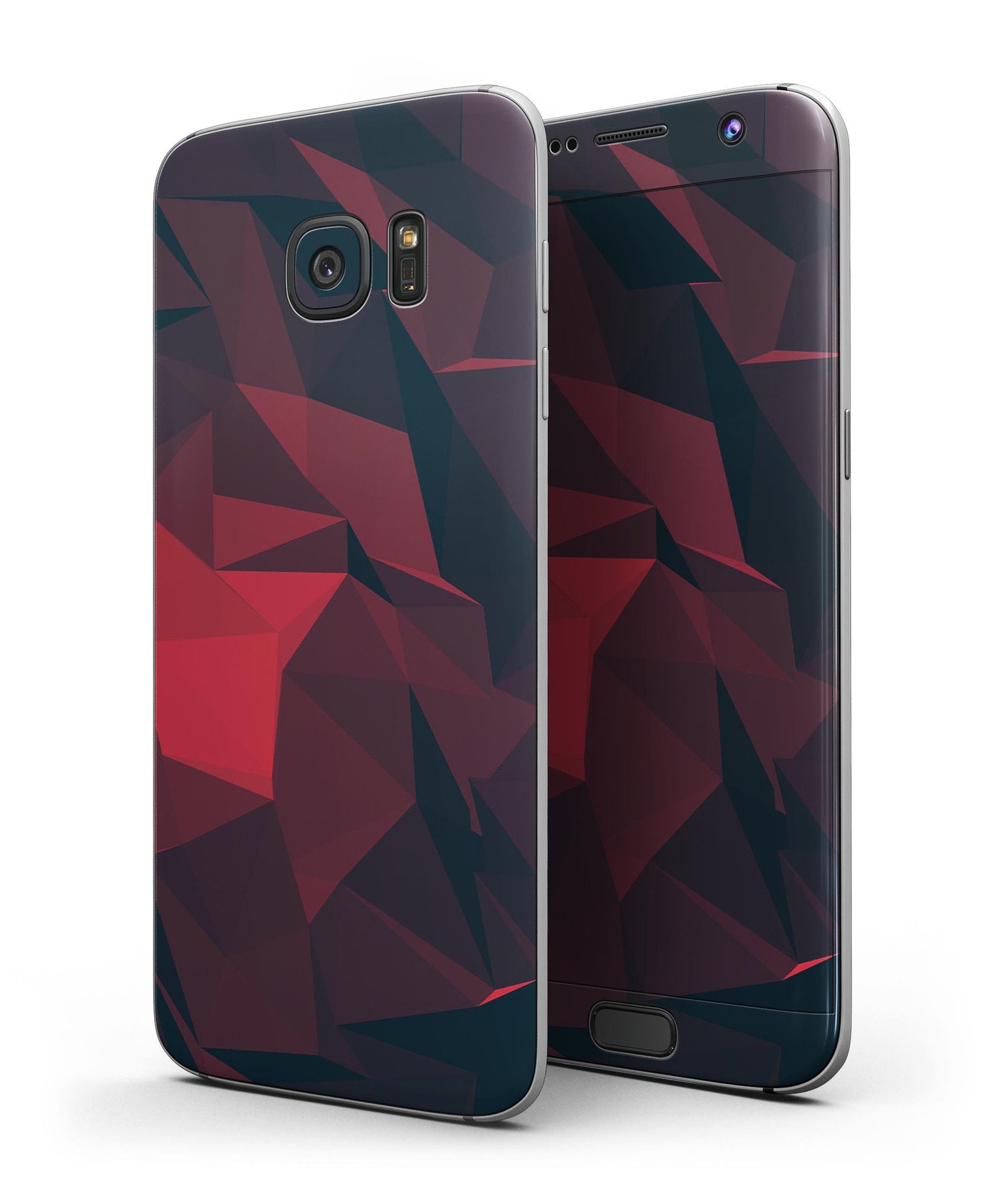 Dark Red Geometric V16 Full Body Skin-Kit for Samsung Galaxy S7, showcasing vibrant geometric patterns and premium vinyl material.