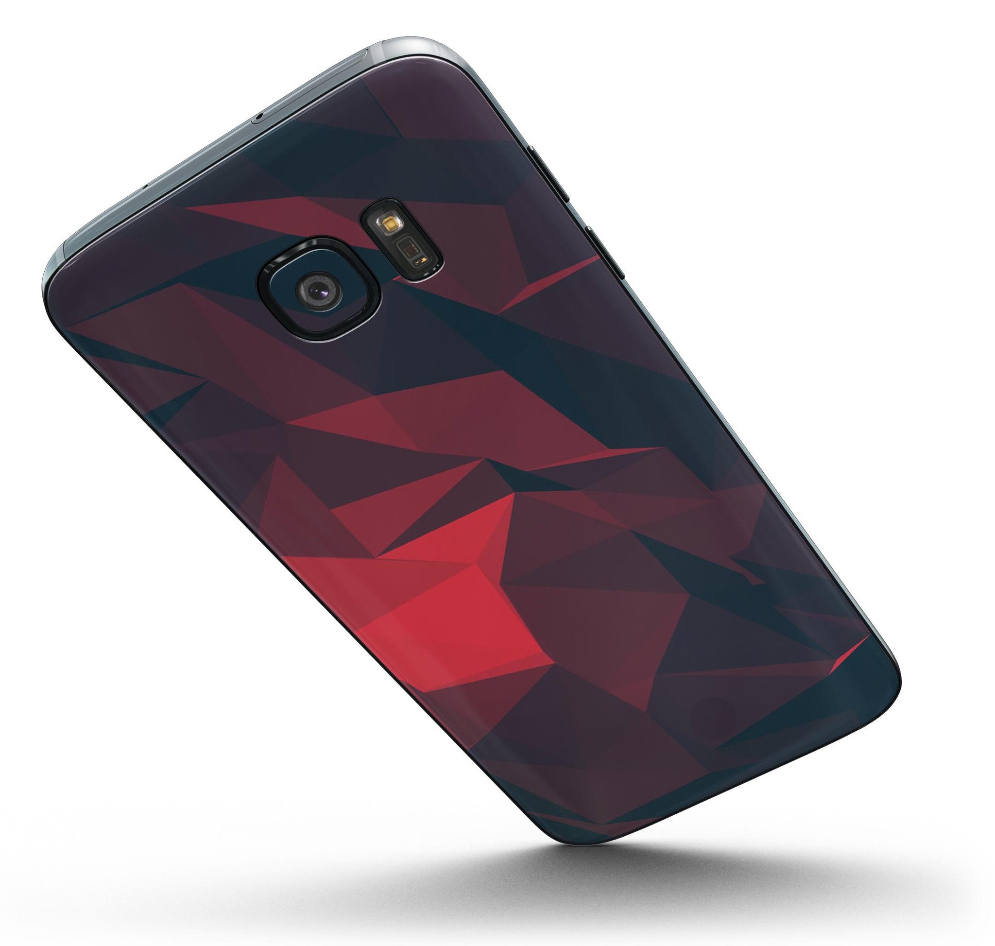 Dark Red Geometric V16 Full Body Skin-Kit for Samsung Galaxy S7, showcasing vibrant geometric patterns and premium vinyl material.