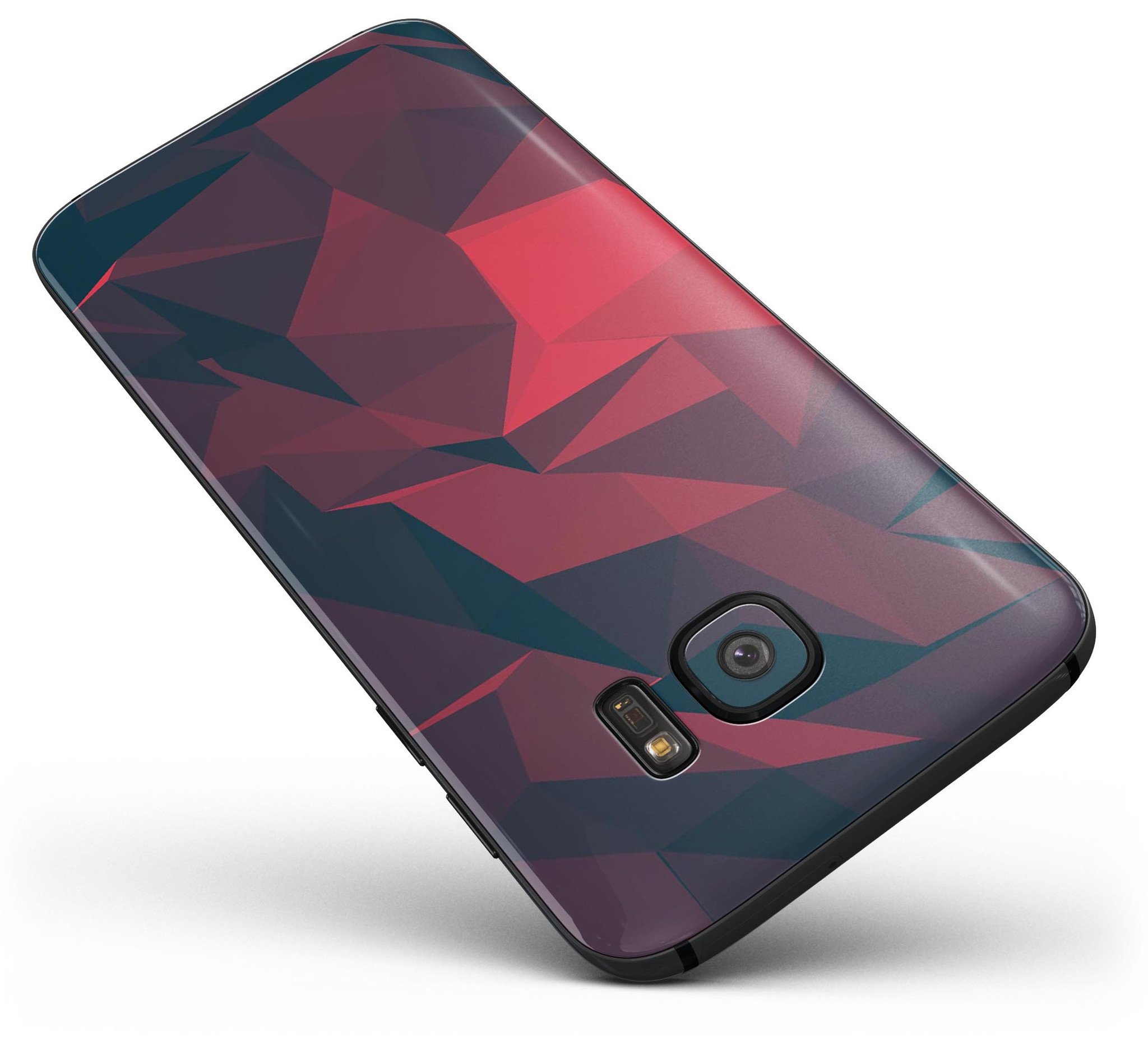 Dark Red Geometric V16 Full Body Skin-Kit for Samsung Galaxy S7, showcasing vibrant geometric patterns and premium vinyl material.