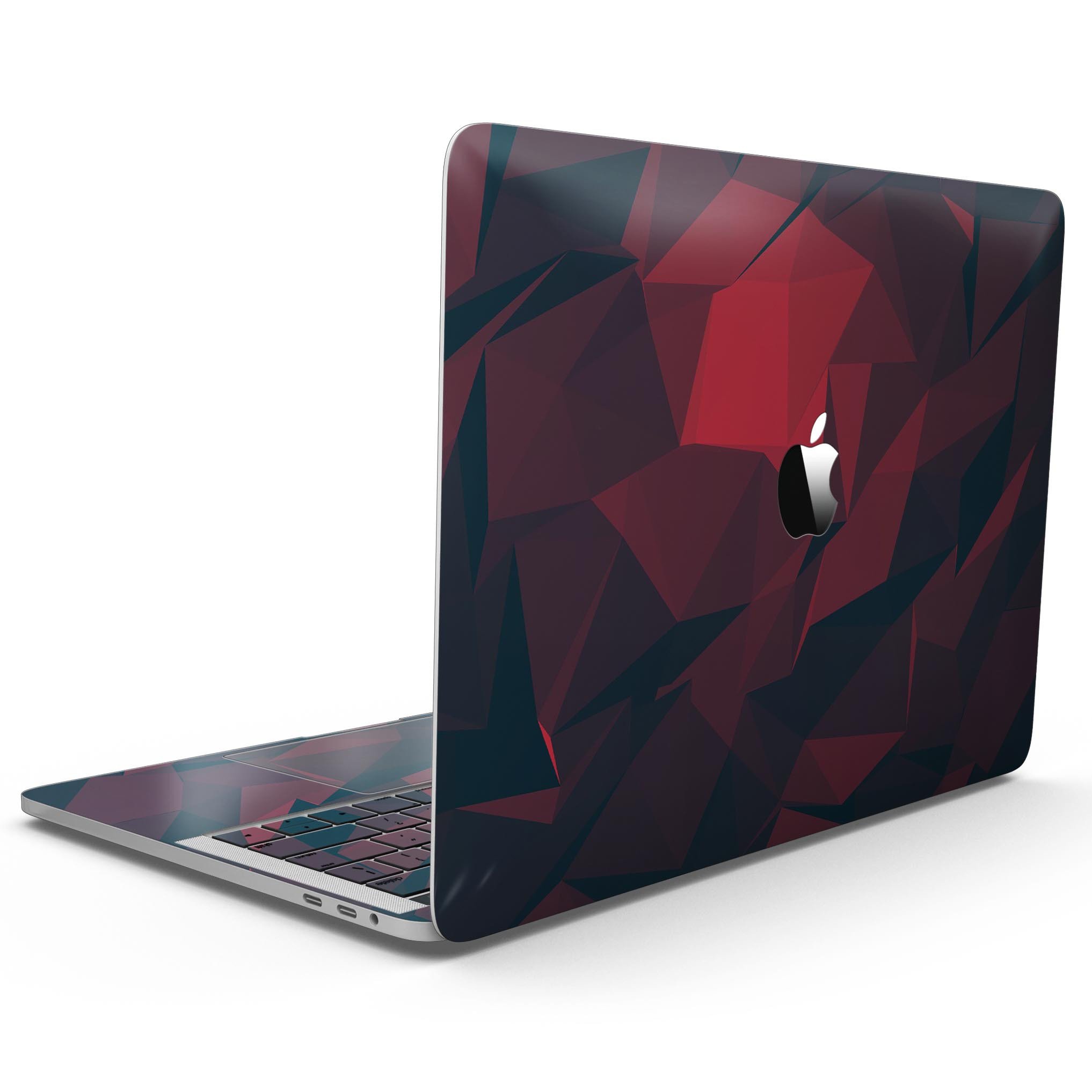 Dark Red Geometric V16 skin kit for MacBook Pro with Touch Bar, showcasing a stylish geometric design and premium vinyl material.