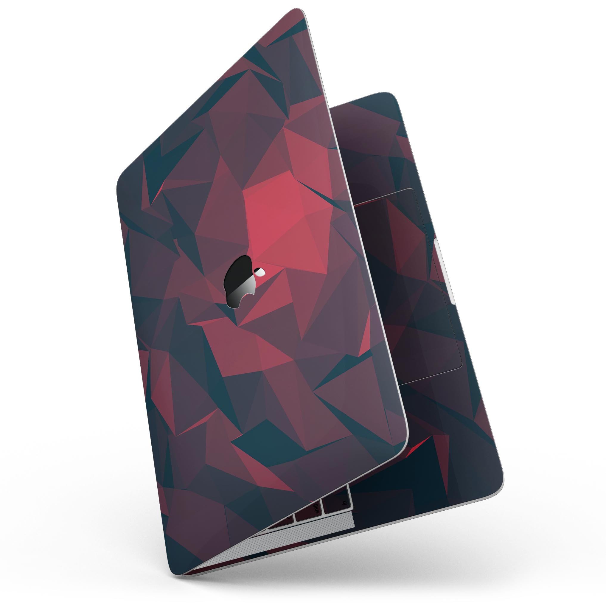 Dark Red Geometric V16 skin kit for MacBook Pro with Touch Bar, showcasing a stylish geometric design and premium vinyl material.