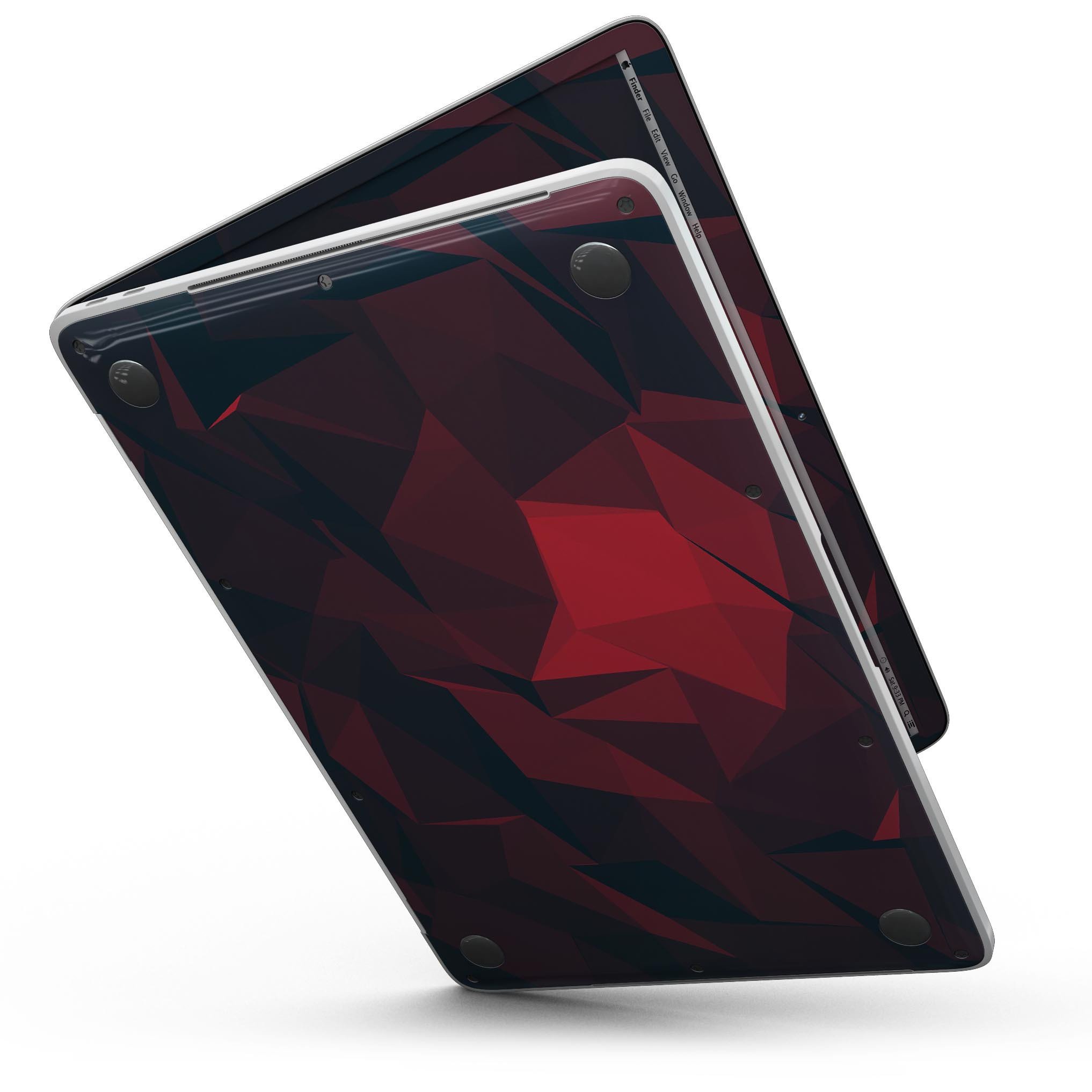 Dark Red Geometric V16 skin kit for MacBook Pro with Touch Bar, showcasing a stylish geometric design and premium vinyl material.