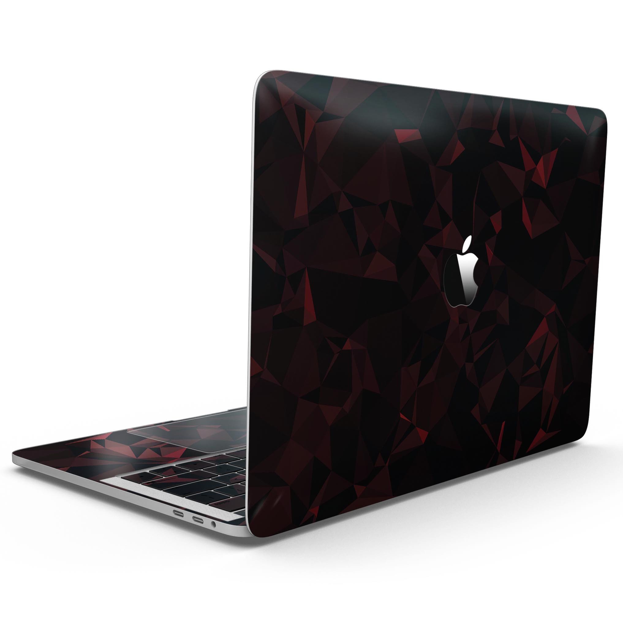 Dark Red Geometric V2 skin kit for MacBook Pro with Touch Bar, showcasing a vibrant geometric design on premium vinyl.