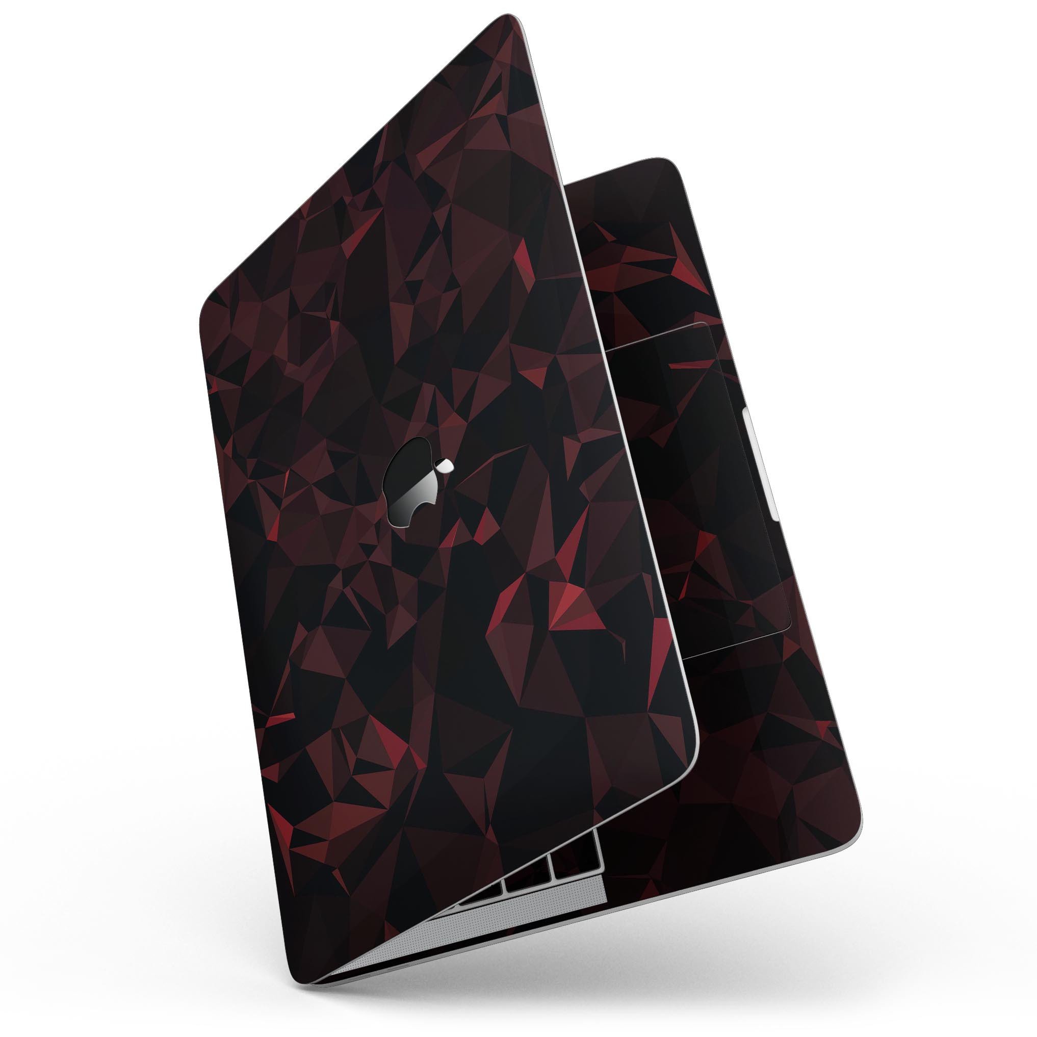 Dark Red Geometric V2 skin kit for MacBook Pro with Touch Bar, showcasing a vibrant geometric design on premium vinyl.