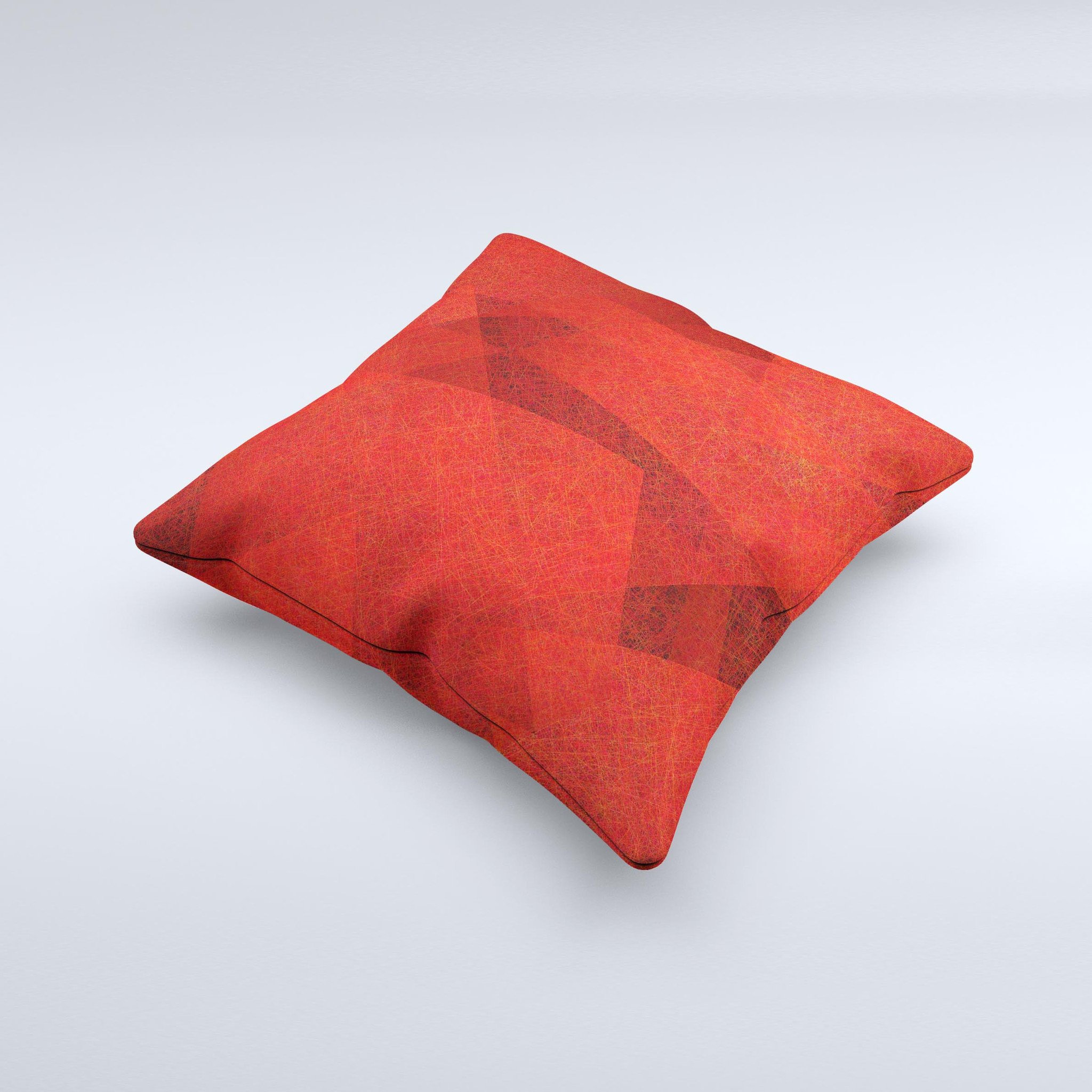 Dark red decorative throw pillow with translucent shapes, handcrafted in Virginia, showcasing unique design and high-quality fabric.