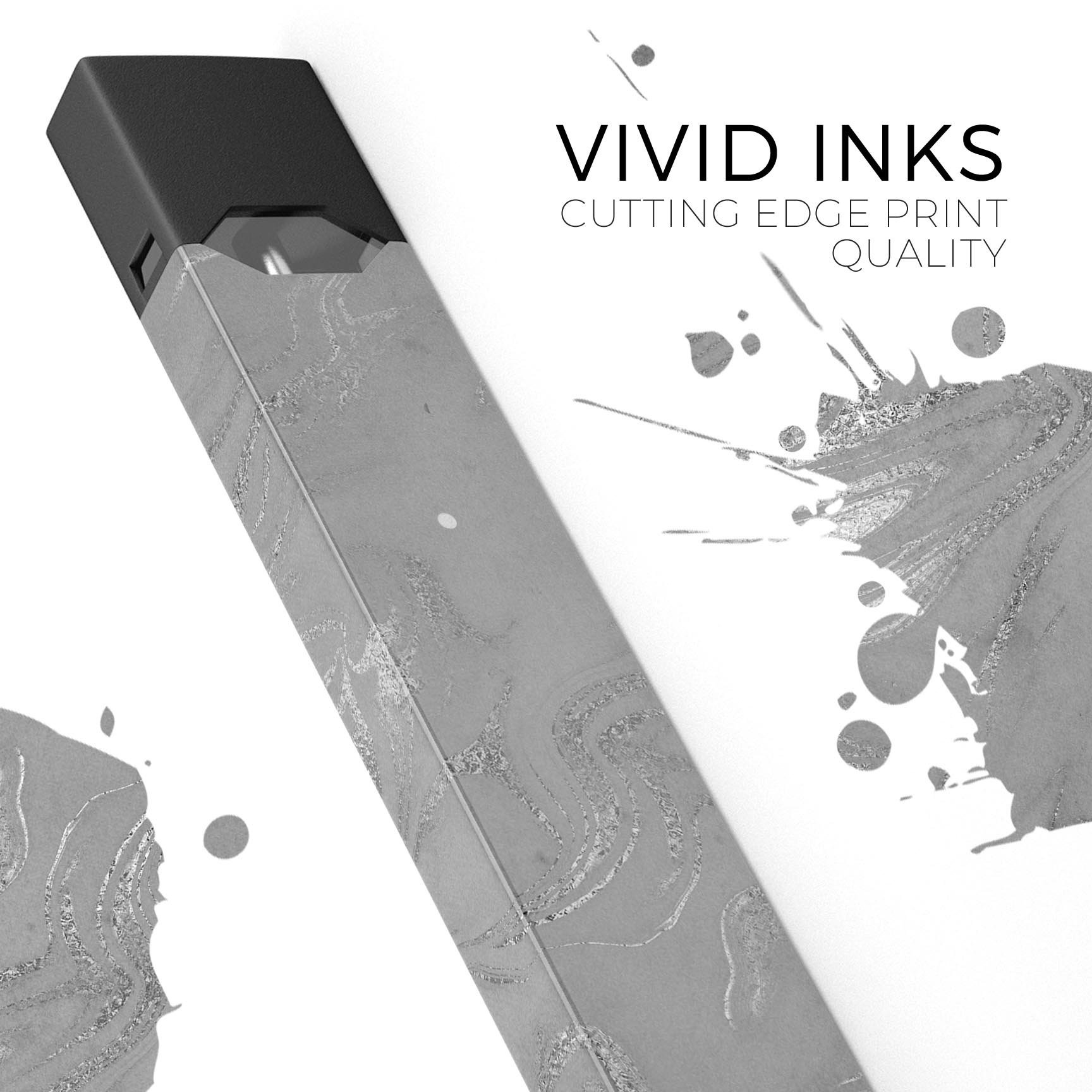 Dark Silver Marble Swirl V6 skin wrap for JUUL device, showcasing a sleek marble design with a protective layer.