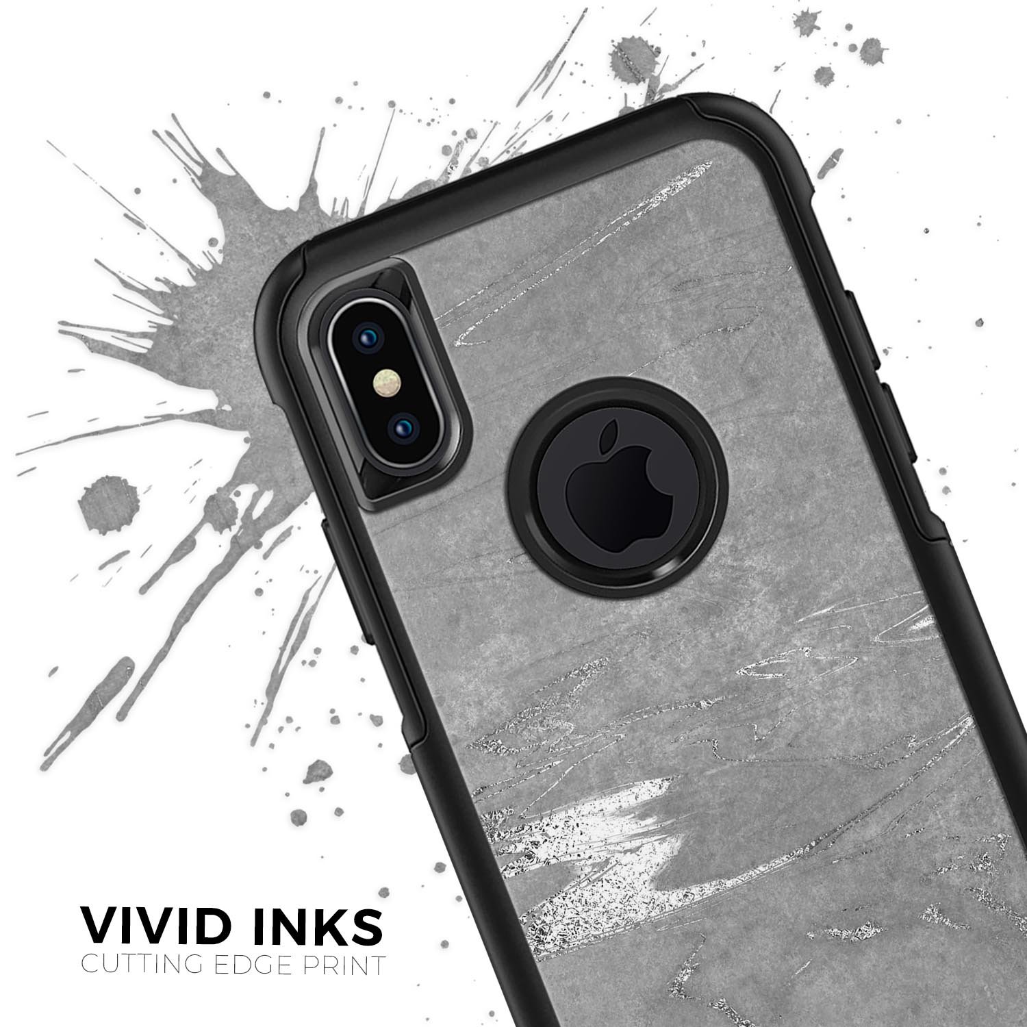 Dark Silver Marble Swirl V7 Skin Kit for iPhone OtterBox Cases, showcasing a stylish marble design on a protective skin.