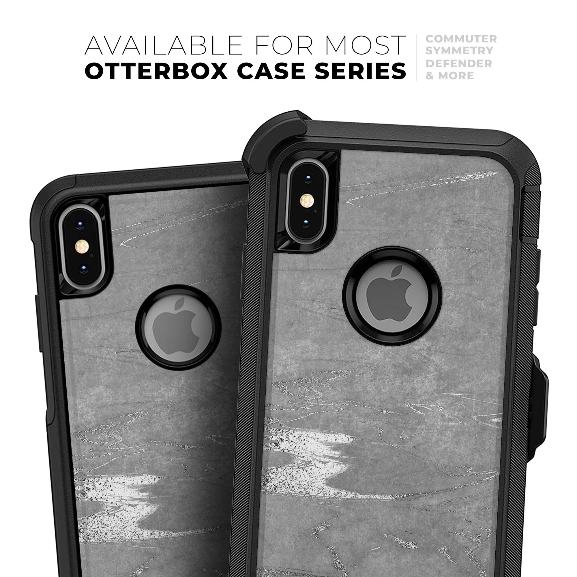 Dark Silver Marble Swirl V7 Skin Kit for iPhone OtterBox Cases, showcasing a stylish marble design on a protective skin.