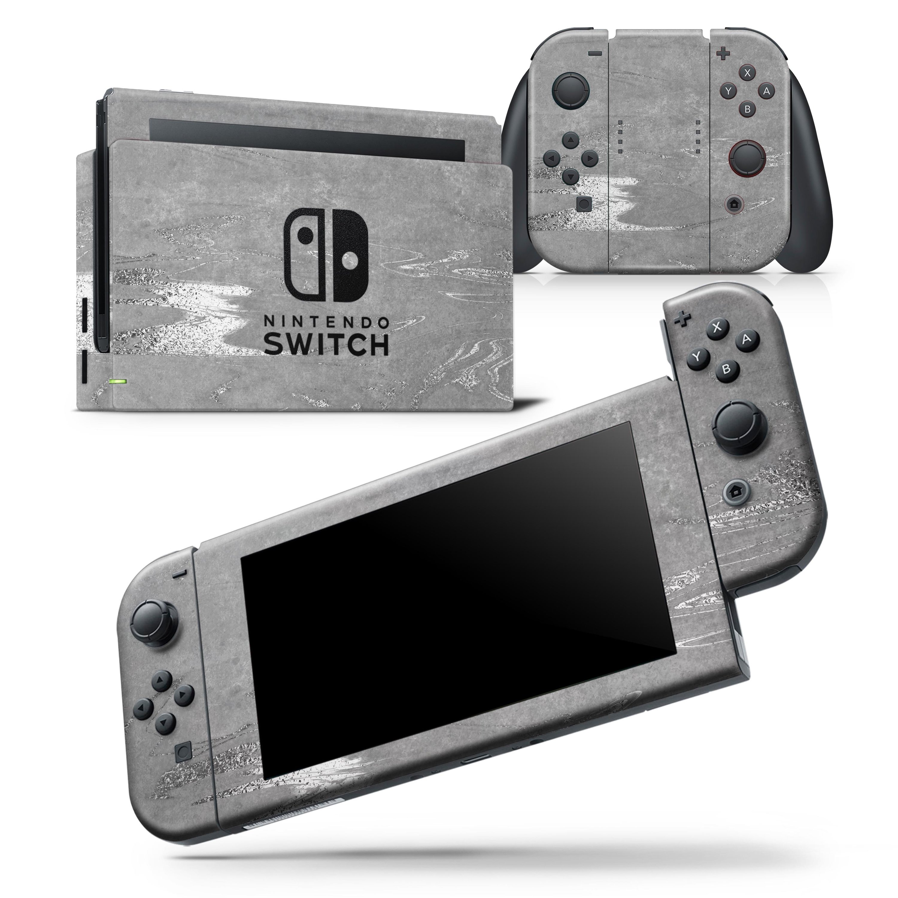 Dark Silver Marble Swirl skin wrap decal for Nintendo Switch Lite, showcasing a stylish design that fits snugly on the console and controllers.