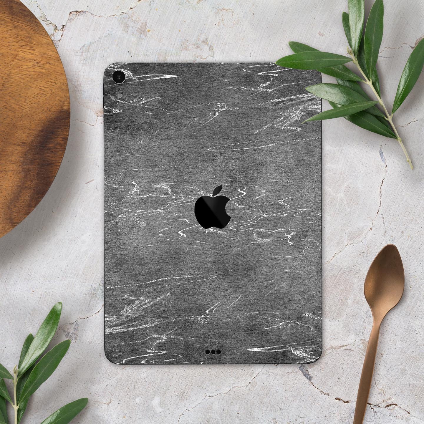 Dark Silver Marble Swirl V8 skin decal for Apple iPad, showcasing a stylish marble design with a premium finish.