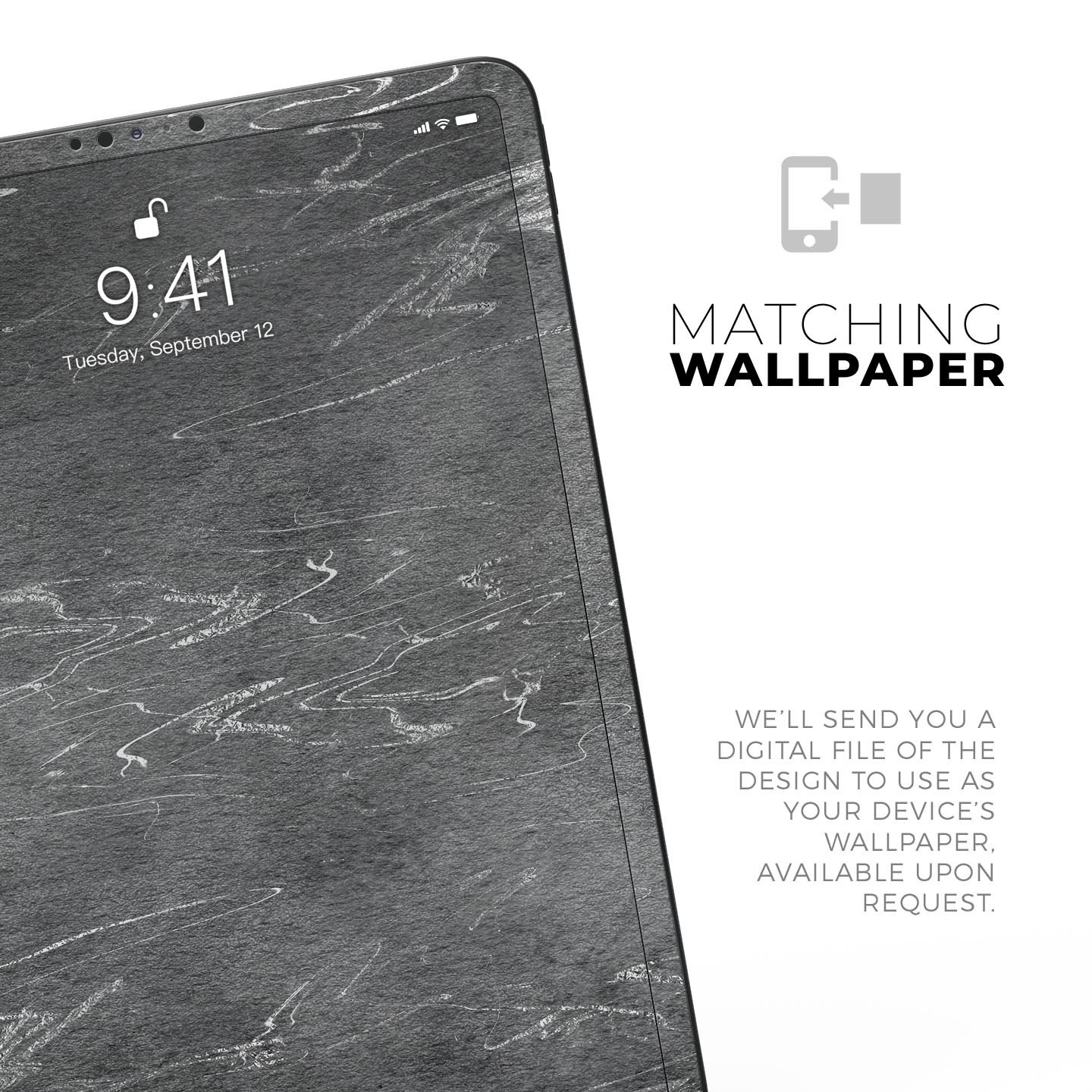 Dark Silver Marble Swirl V8 skin decal for Apple iPad, showcasing a stylish marble design with a premium finish.