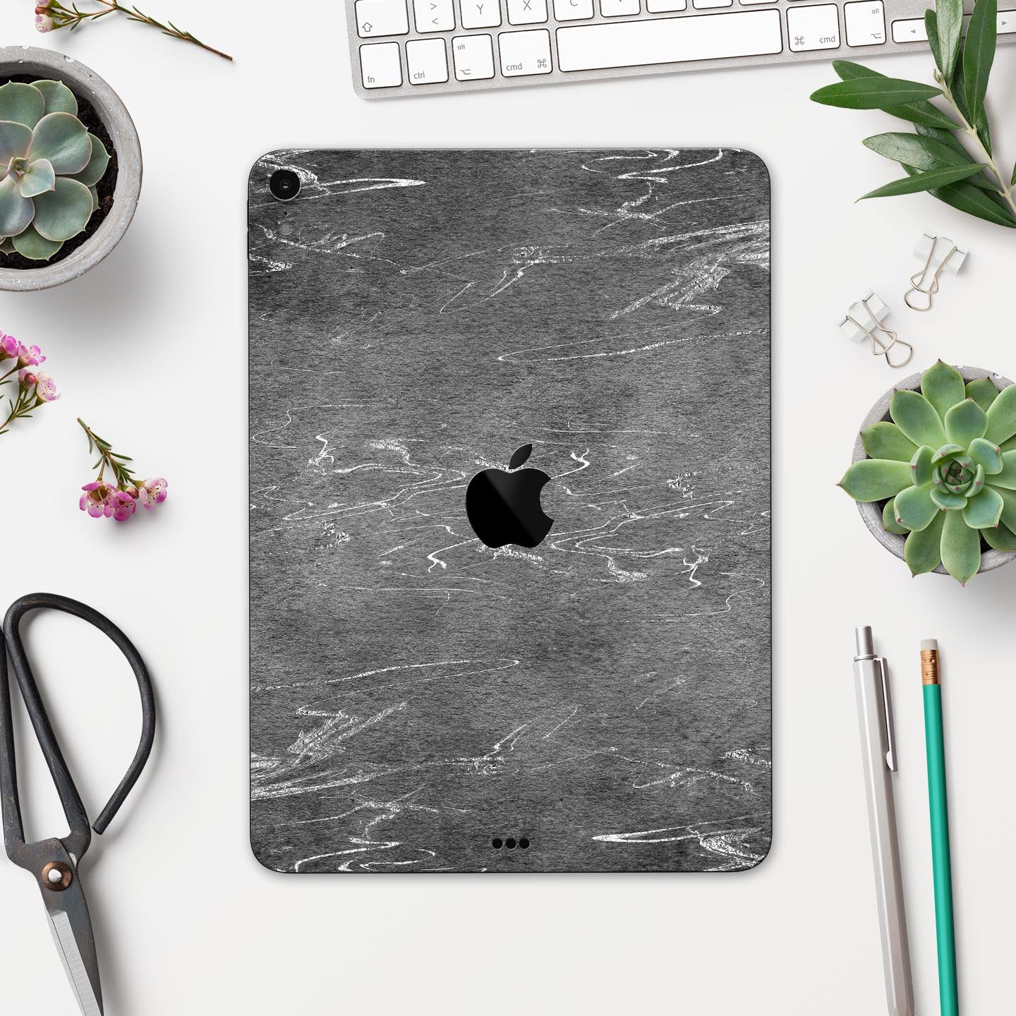 Dark Silver Marble Swirl V8 skin decal for Apple iPad, showcasing a stylish marble design with a premium finish.