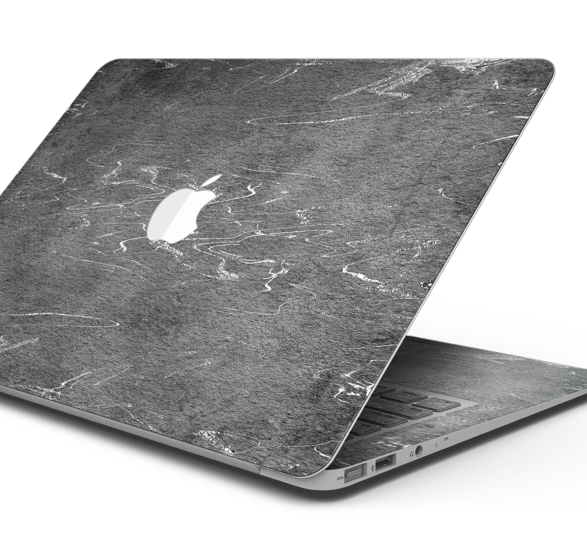 Dark Silver Marble Swirl V8 skin decal wrap kit for MacBook, showcasing a stylish design and premium vinyl material.