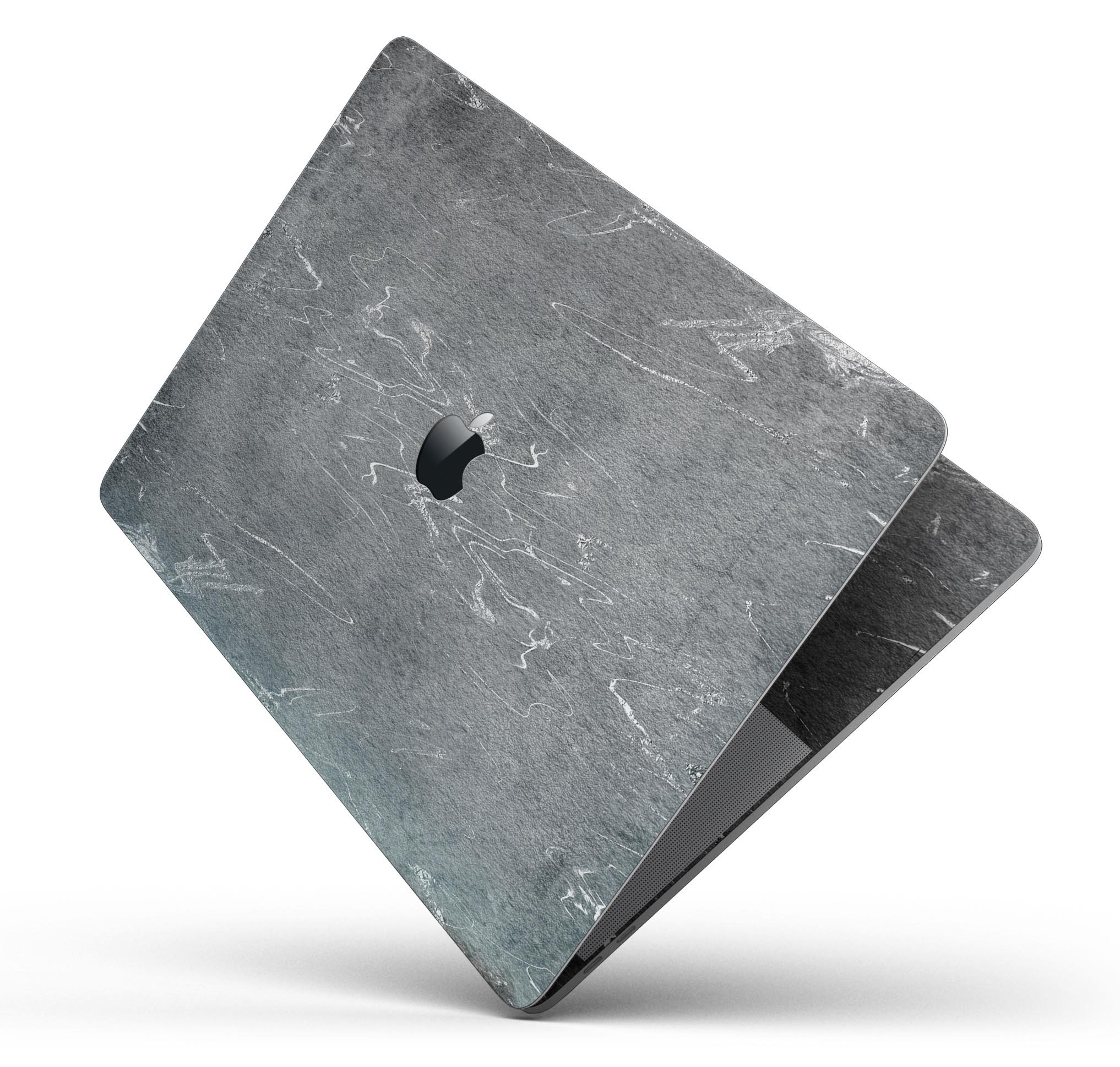 Dark Silver Marble Swirl V8 skin decal wrap kit for MacBook, showcasing a stylish design and premium vinyl material.