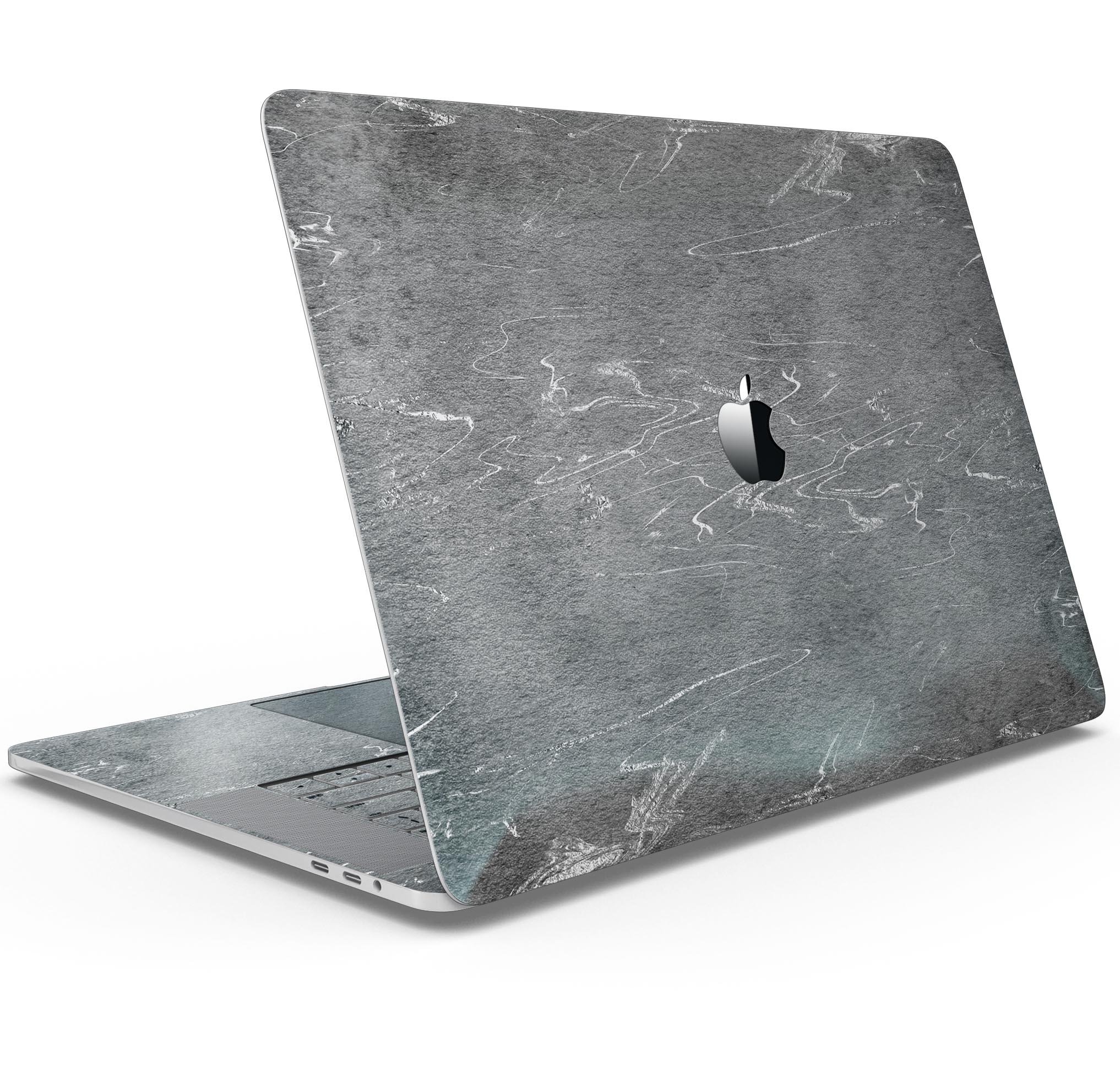 Dark Silver Marble Swirl V8 skin decal wrap kit for MacBook, showcasing a stylish design and premium vinyl material.