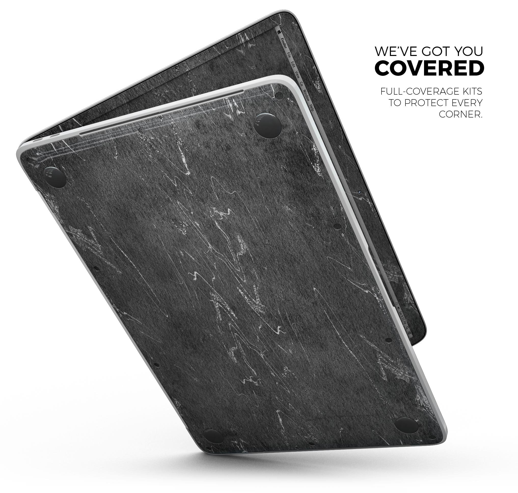 Dark Silver Marble Swirl V8 skin decal wrap kit for MacBook, showcasing a stylish design and premium vinyl material.