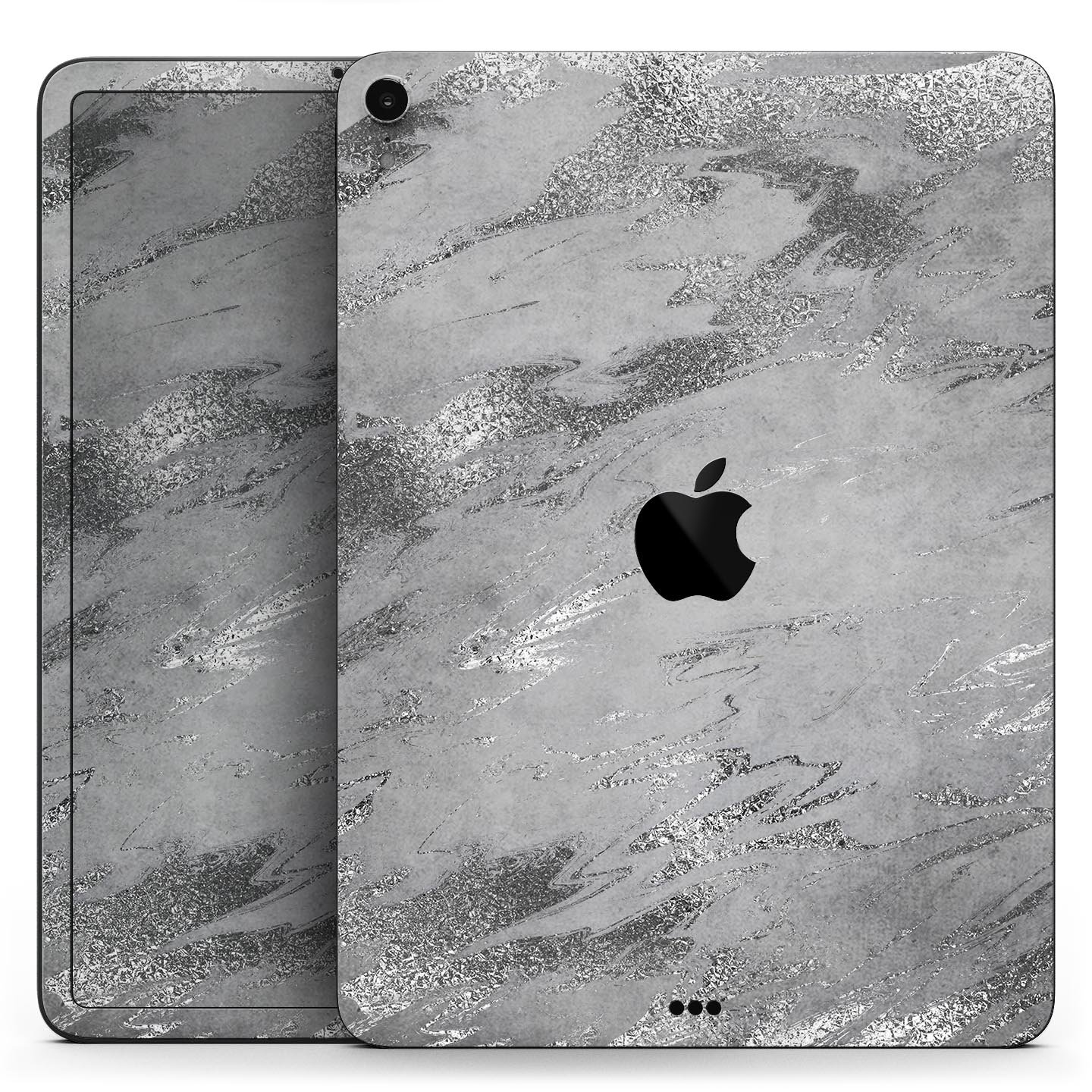 Dark Silver Marble Swirl V9 skin decal for Apple iPad, showcasing a stylish marble design with a smooth finish.