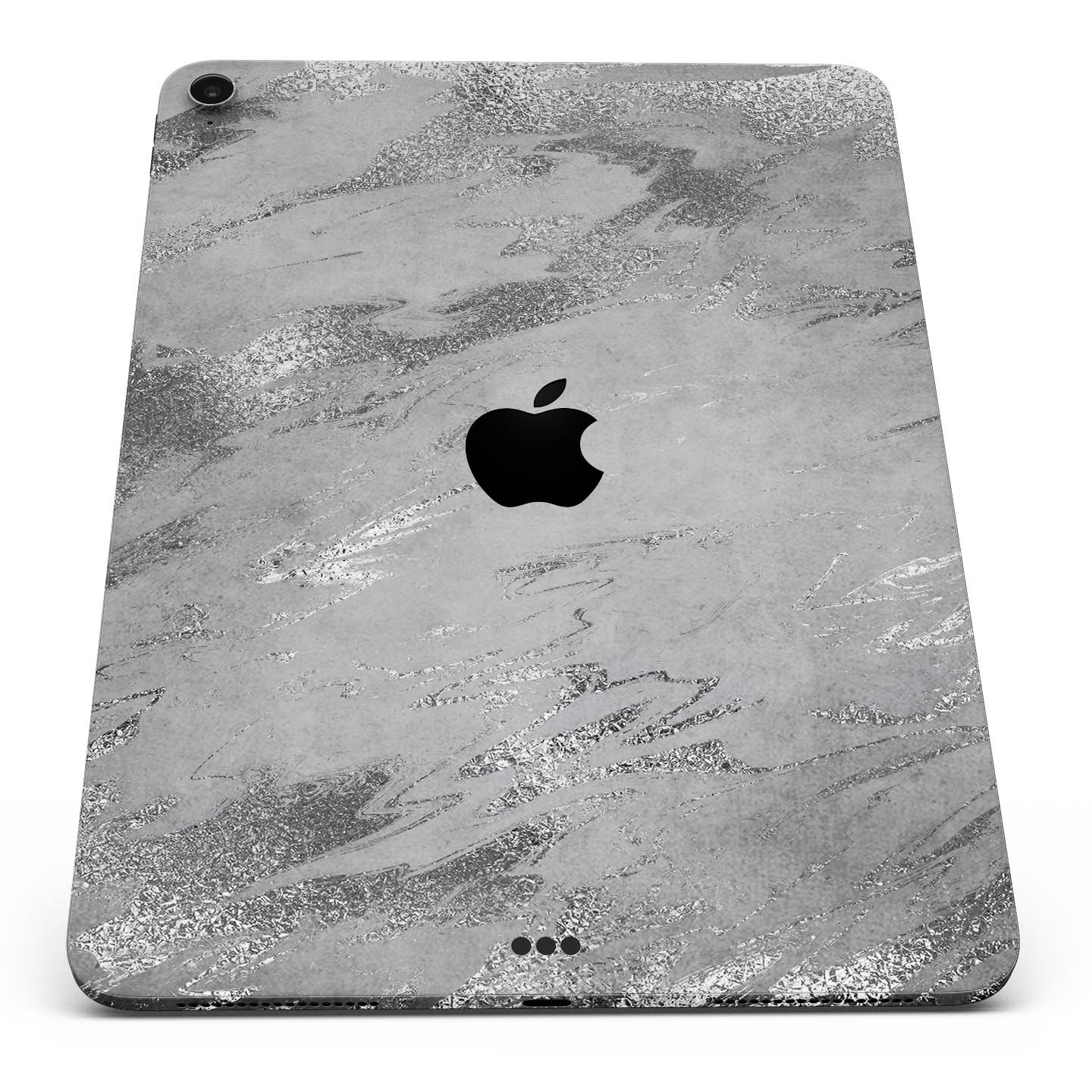 Dark Silver Marble Swirl V9 skin decal for Apple iPad, showcasing a stylish marble design with a smooth finish.