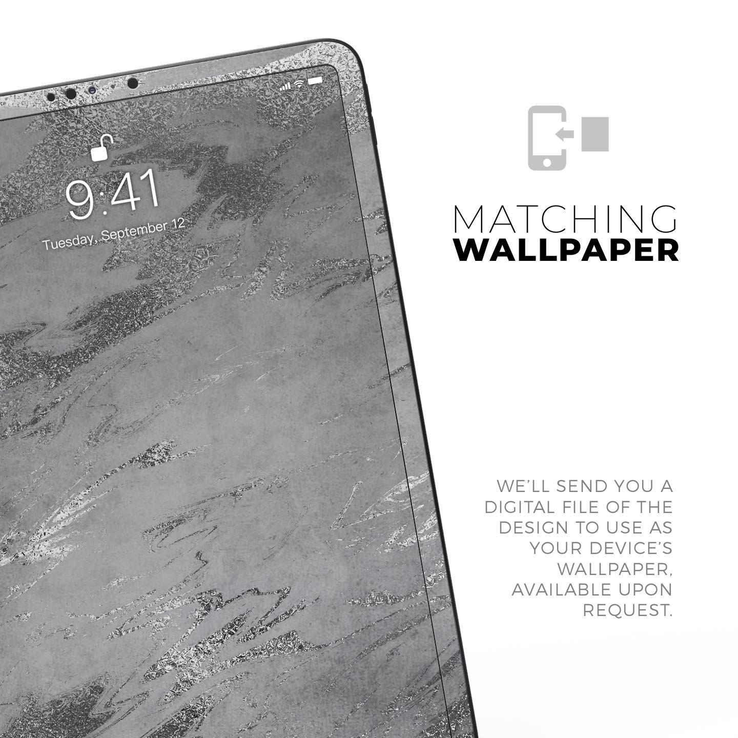 Dark Silver Marble Swirl V9 skin decal for Apple iPad, showcasing a stylish marble design with a smooth finish.